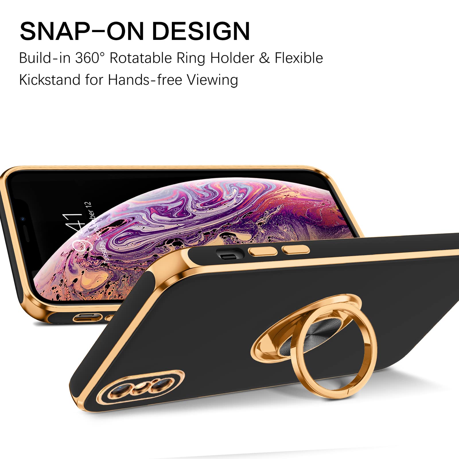 Bentoben For Iphone Xs Max Case, Phone Case Iphone Xsmax, Slim Fit Kickstand Ring Holder Design Shockproof Protection Soft Tpu B