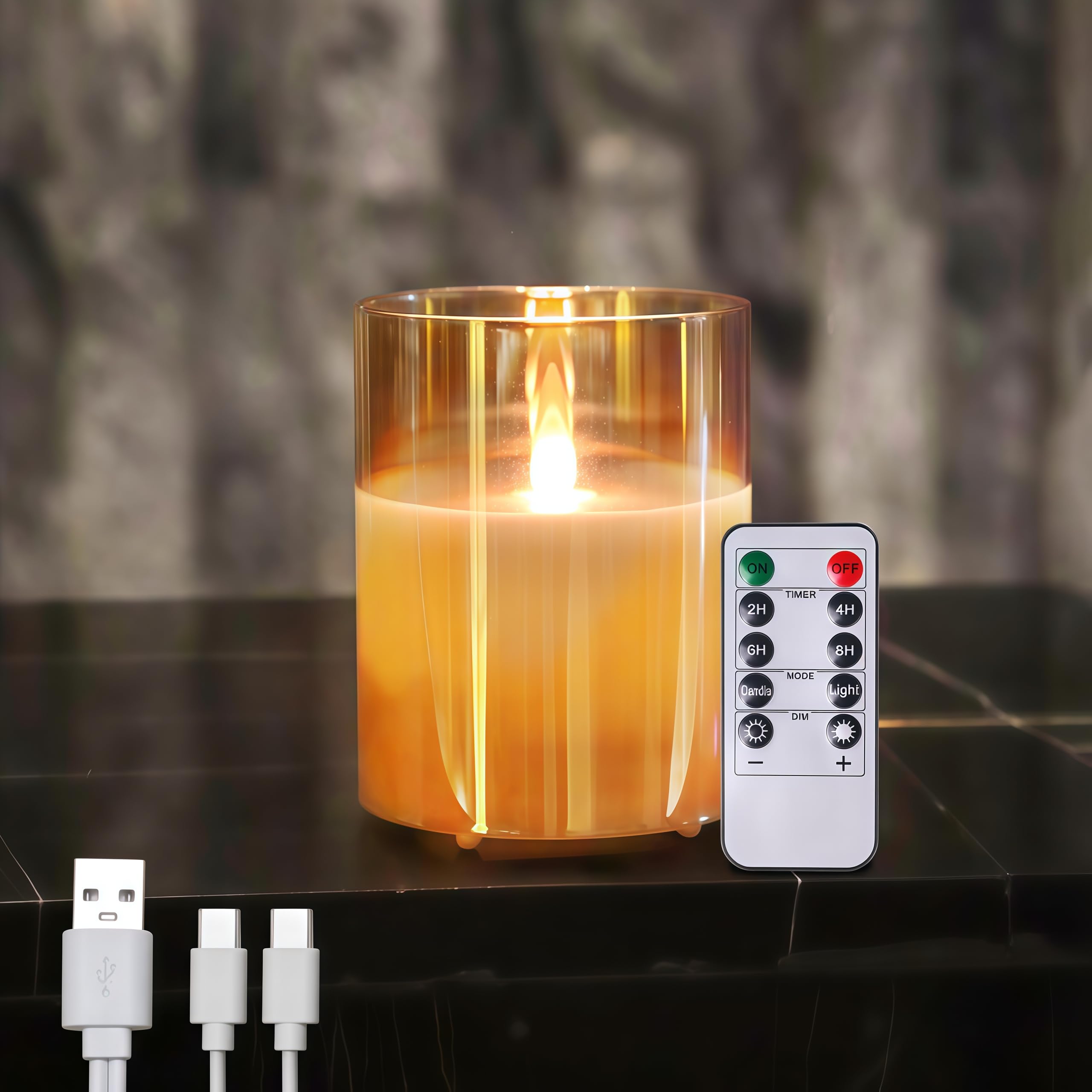 Rechargeable Flameless Candles Type-c Rechargeable Battery Candle with Remote Control and Timer Function Real Wax Warm Color Mov