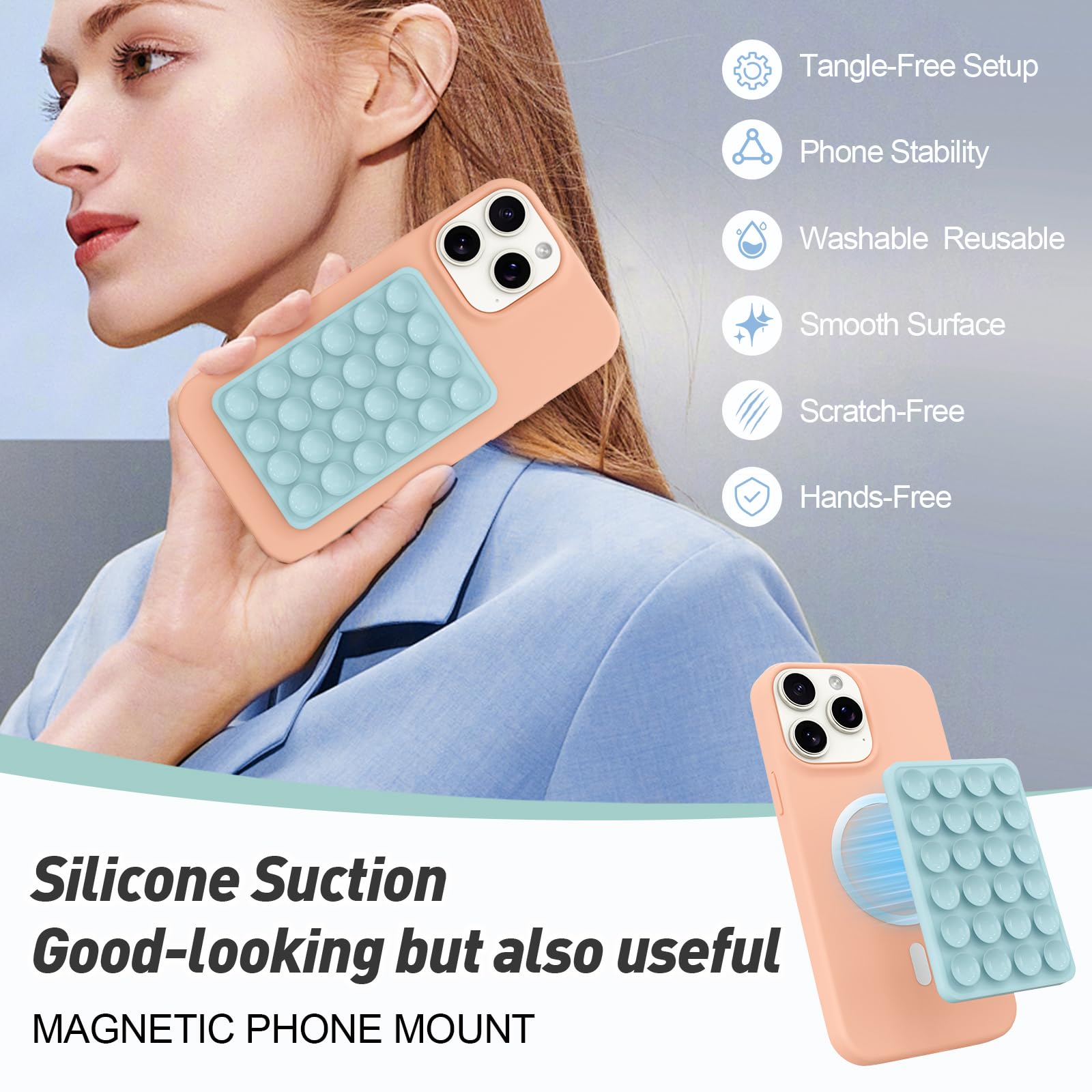 Magnetic Suction Phone Mount For Magsafe Case,Silicone Octo Cup Buddy Sticky Phone Grip Holder For Iphone,Removable Hands-Free S