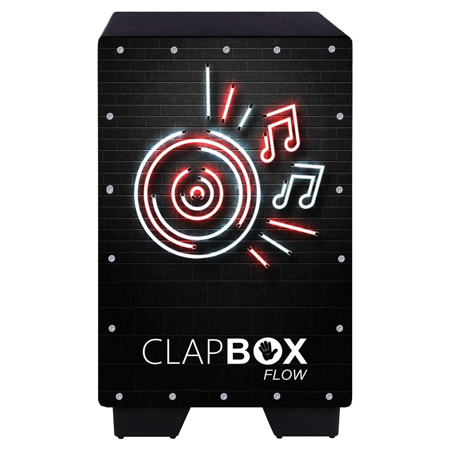 Clapbox Flow Graphic Cajon  Walnut Wood (H:50 W:30 L:30)   3 Internal Snares, Black (Disco)