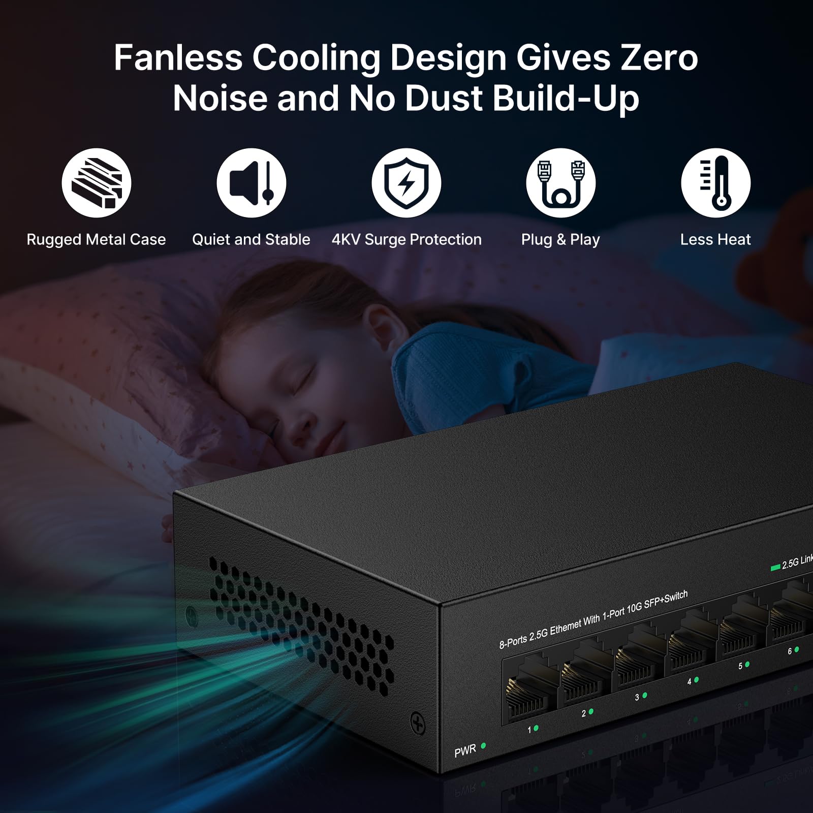 Real Hd 8 Port 2.5G Ethernet Switch Unmanaged Network Switch With 8 X 2.5 Gigabit | 1 X 10G Sfp+ | Work With 10 100 1000Mbps Dev
