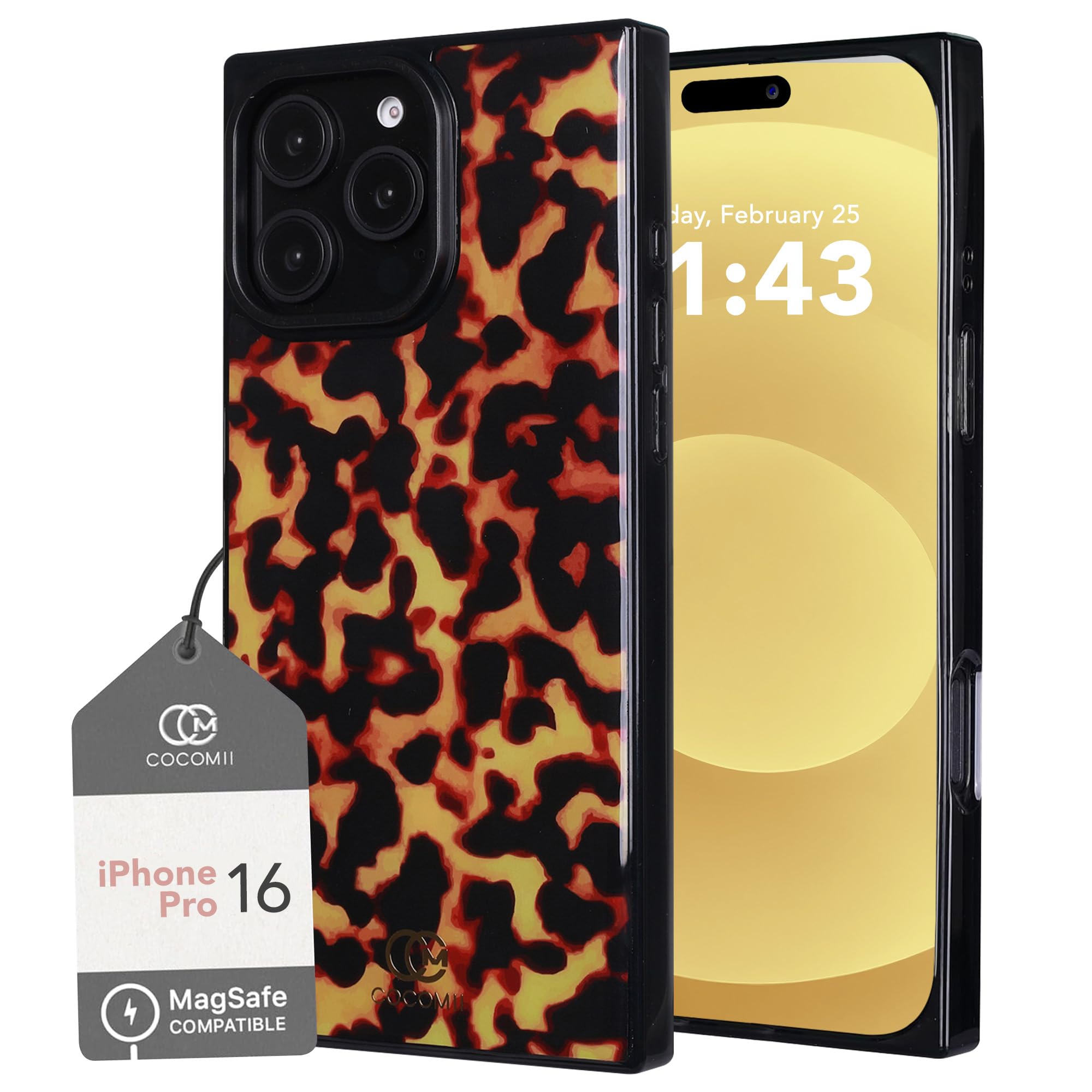 COCOMII Rectangle Case for iPhone 16 Pro, Compatible with MagSafe, Amber Tortoiseshell