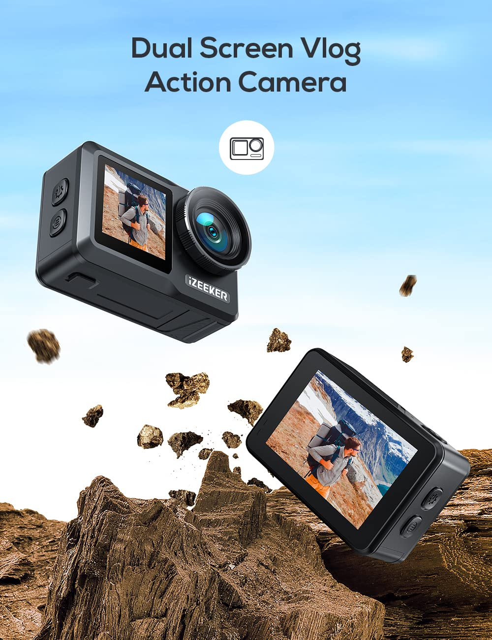Izeeker Action Camera 4K 24Mp With Touchscreen, 40M Underwater Camera Waterproof, Dual Screen Vlog Camera With Eis3.0, Wifi, Rem