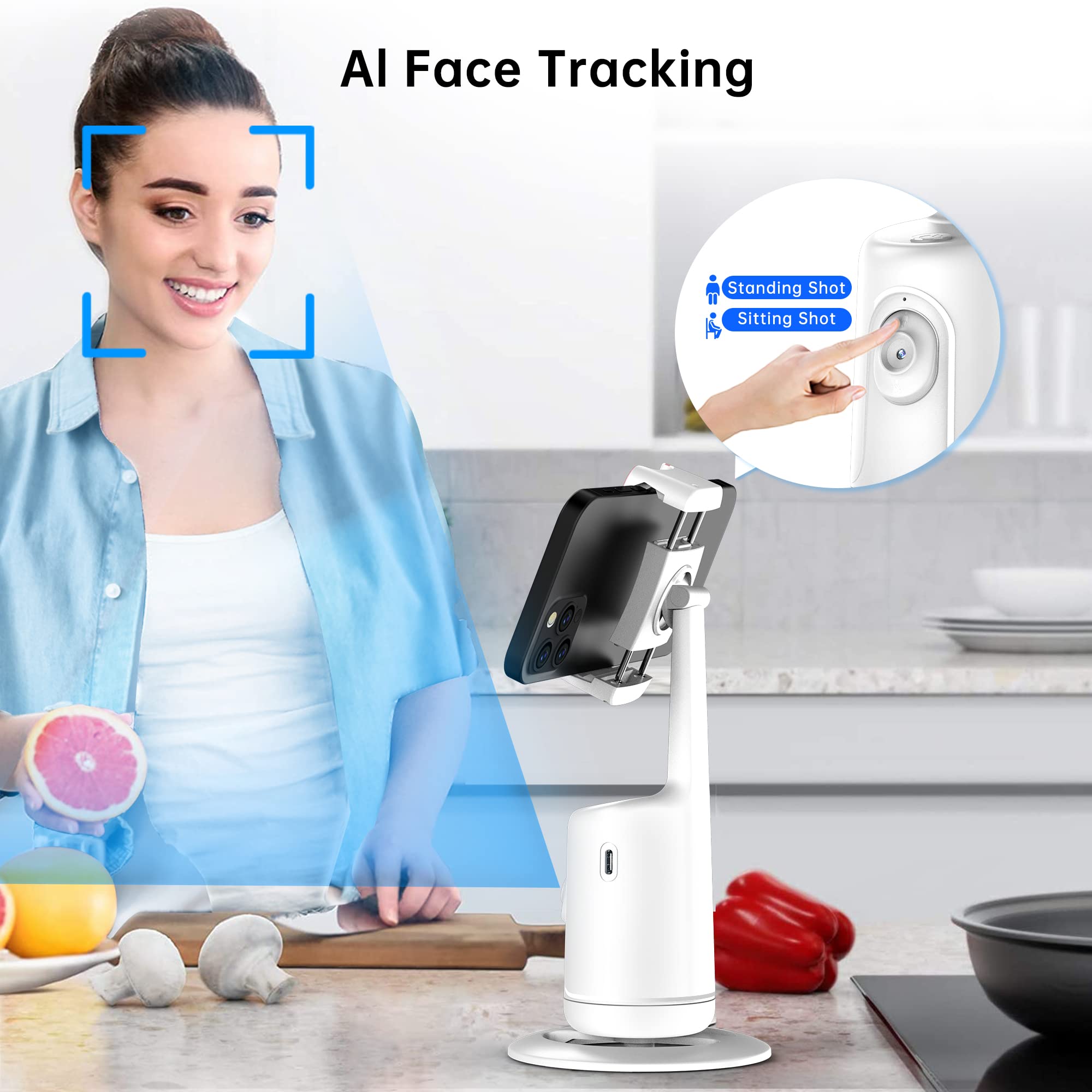 Auto Tracking Phone Holder, Auto Face Tracking Tripod, Portable All-In-One Smart Selfie Stick 360 Rotation Fast Face & Object Tr