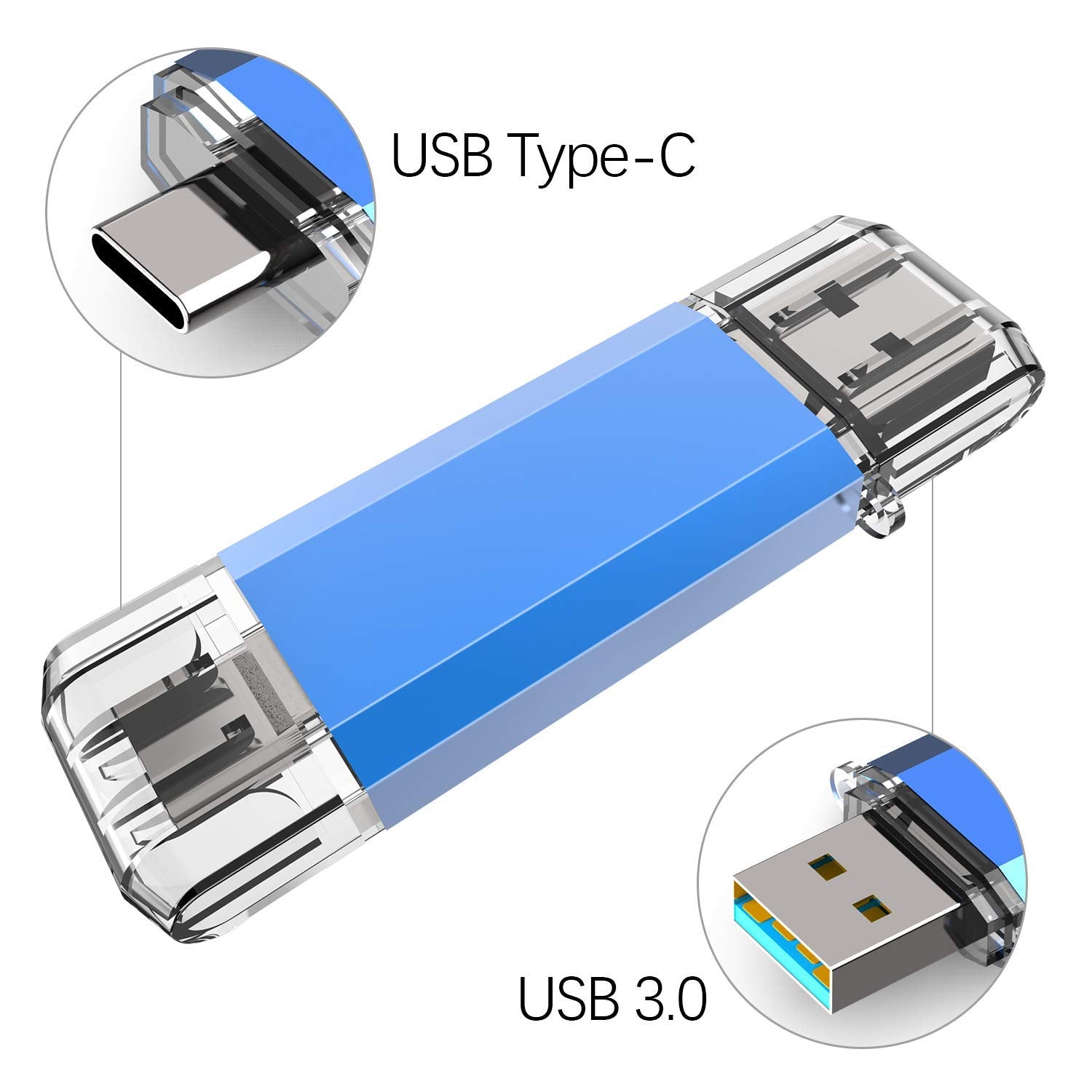 Topesel 128Gb Otg Flash Drive Usb C Thumb Drive Usb 3.0 Type C Dual Memory Stick For Usb C Smartphones,Tablets & New Macbook Blue