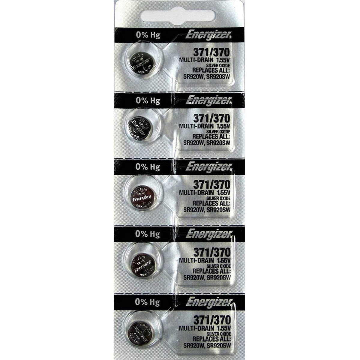 5Pc Energizer 371 370 Sr920W Sr920Sw Silver Oxide Battery