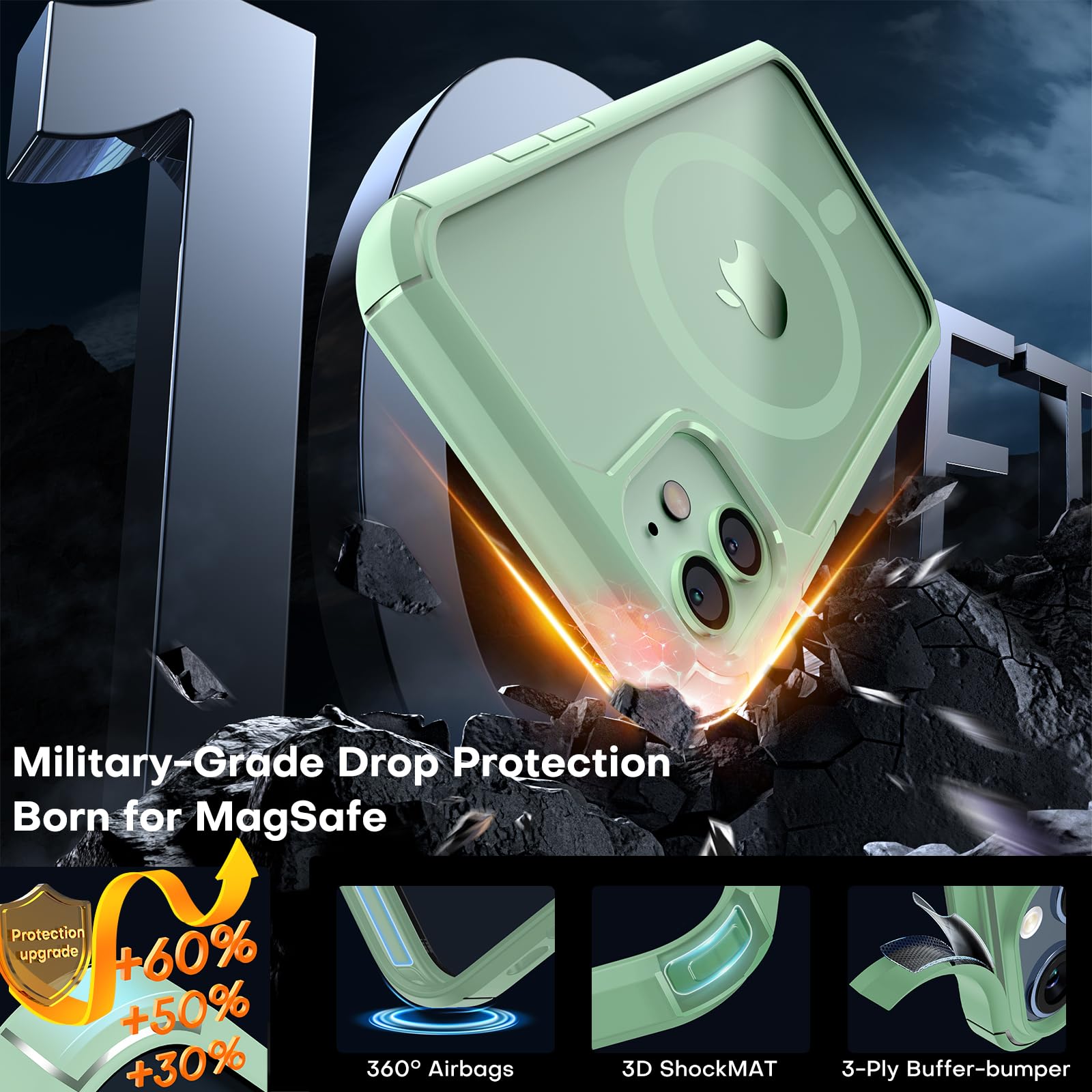 Tauri 3 In 1 Magnetic For Iphone 11 Case Light Green, With 2X Hd Screen Protector, 12 Ft Drop Protection, Compatible With Magsaf