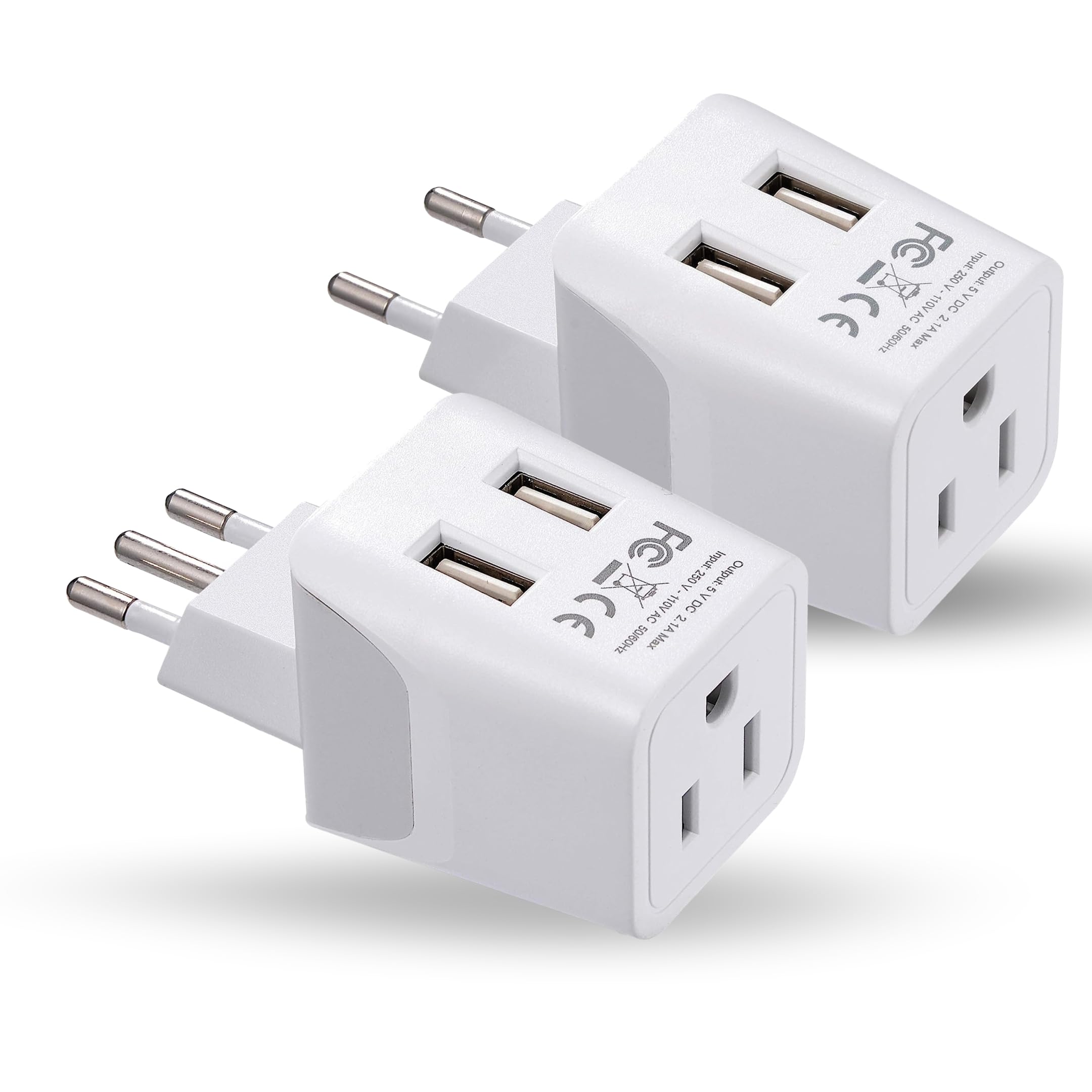 Ceptics Italy, Europe Travel Adapter Plug Set   2 Pack   With 2 Usb + Usa Socket Input   Type L And Type C   Ultra Compact   Saf