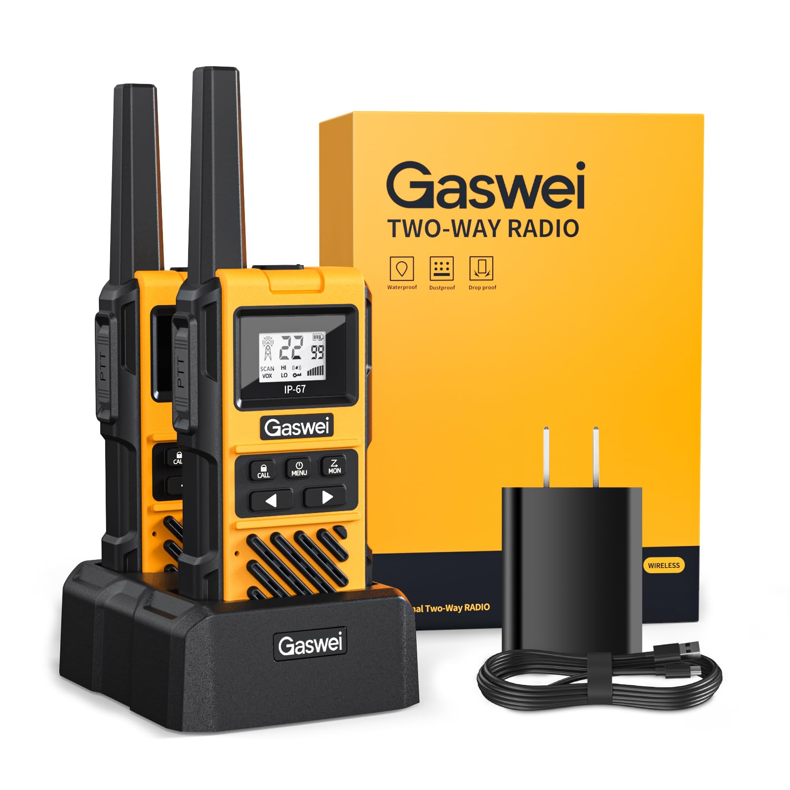 Gaswei G1Pro Heavy Duty Long Range Walkie Talkies For Adults, Rechargeable 2 Watt Emergency Two Way Radios, 22 Channel Walky Tal