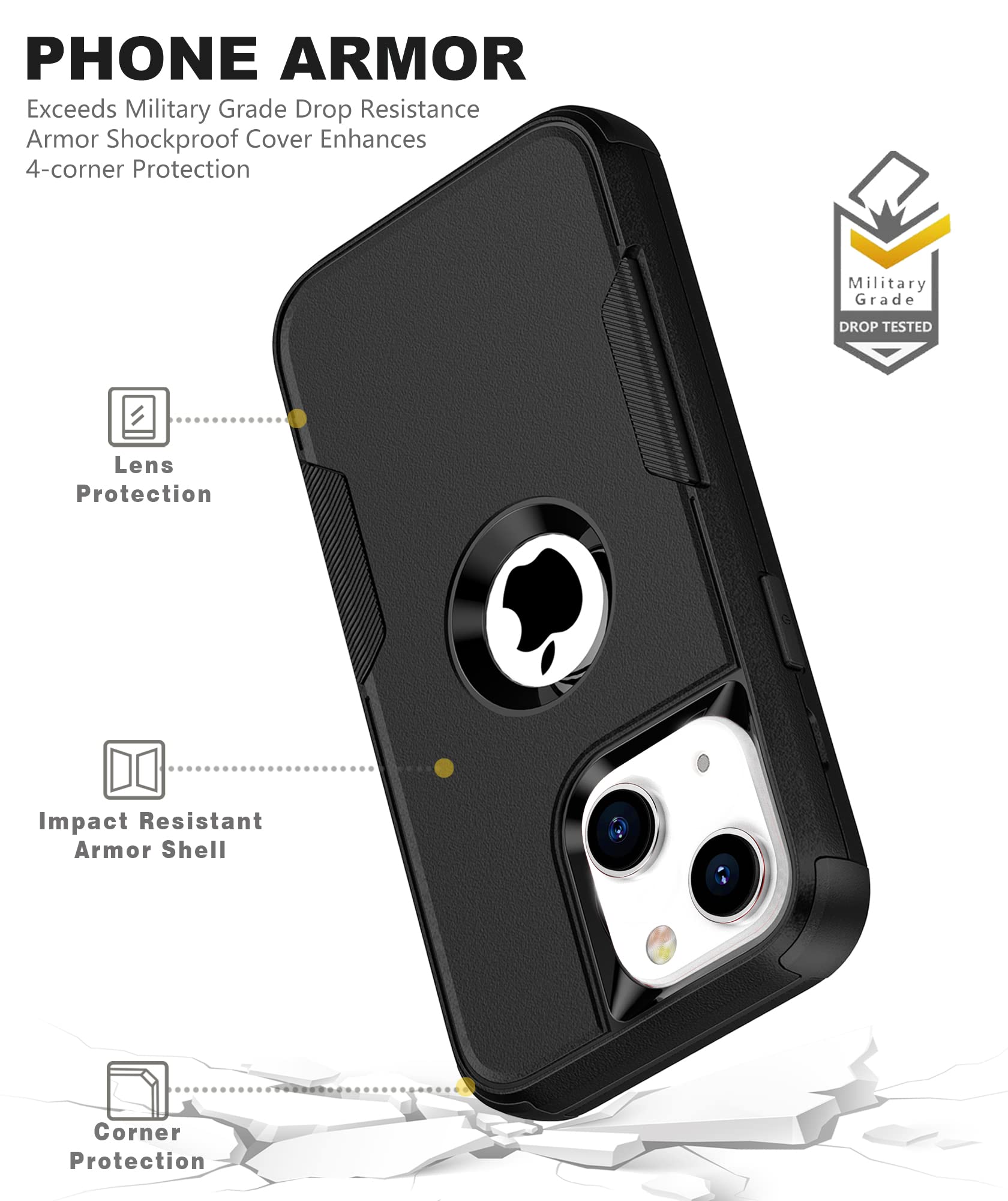 RonShieh Defender Heavy Duty Phone Case for iPhone 14 6.1 inch with Holster Belt Clip Rugged Shockproof