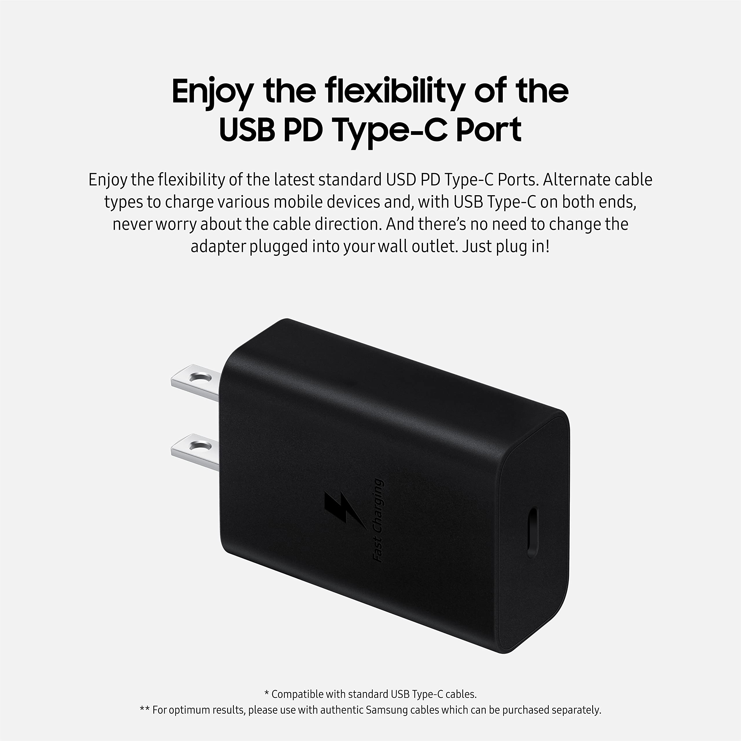 Samsung 15W Wall Charger Type C Only (Cable Not Included), Black