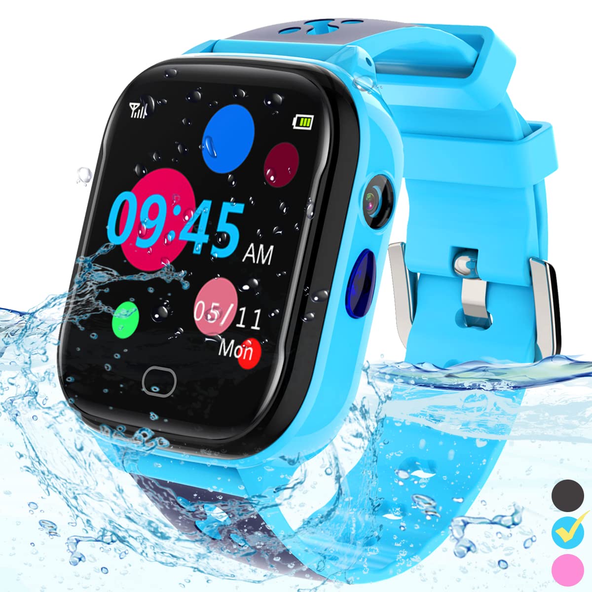 Luluddm Kids Smart Watch Phone,Games Camera Alarm Sos Call Music Mp3 Player Hd Selfie Camera Ip67 Waterproof 2G Smartwatch For 3