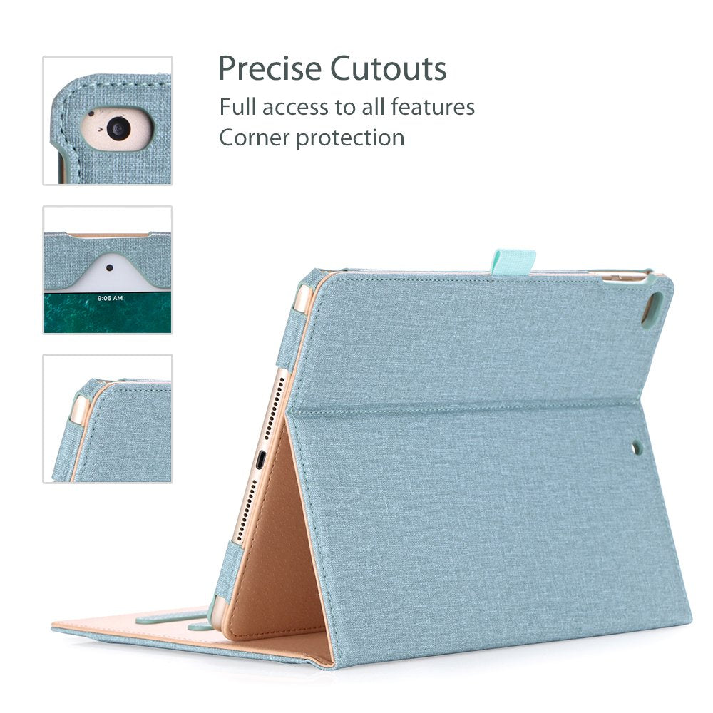 Procase For Ipad 9.7 Inch Ipad 6Th/5Th Generation Case 2018 2017/Ipad Air 2/Air 1 Case, Premium Leather Folio Corner Protection Multi Angle Viewing Stand Cover With Front Pocket Pen Loop  Teal