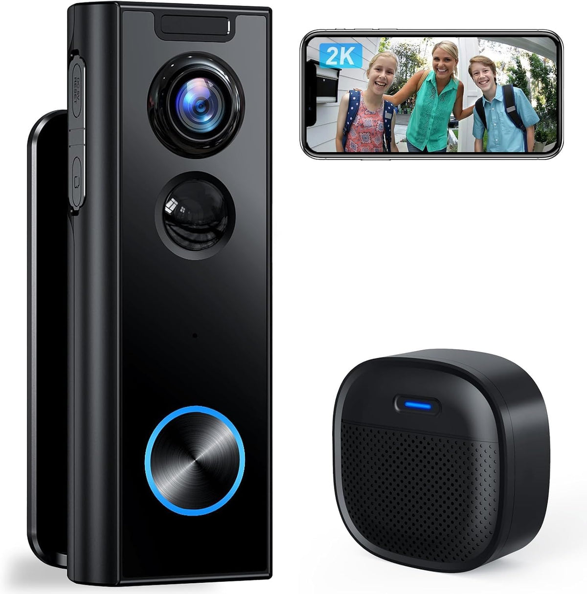 Xtu Doorbell Camera Wireless No Subscription, 2K Video Doorbell With Chime, 2-Way Audio, Instant Alert, Human Detection, Night V