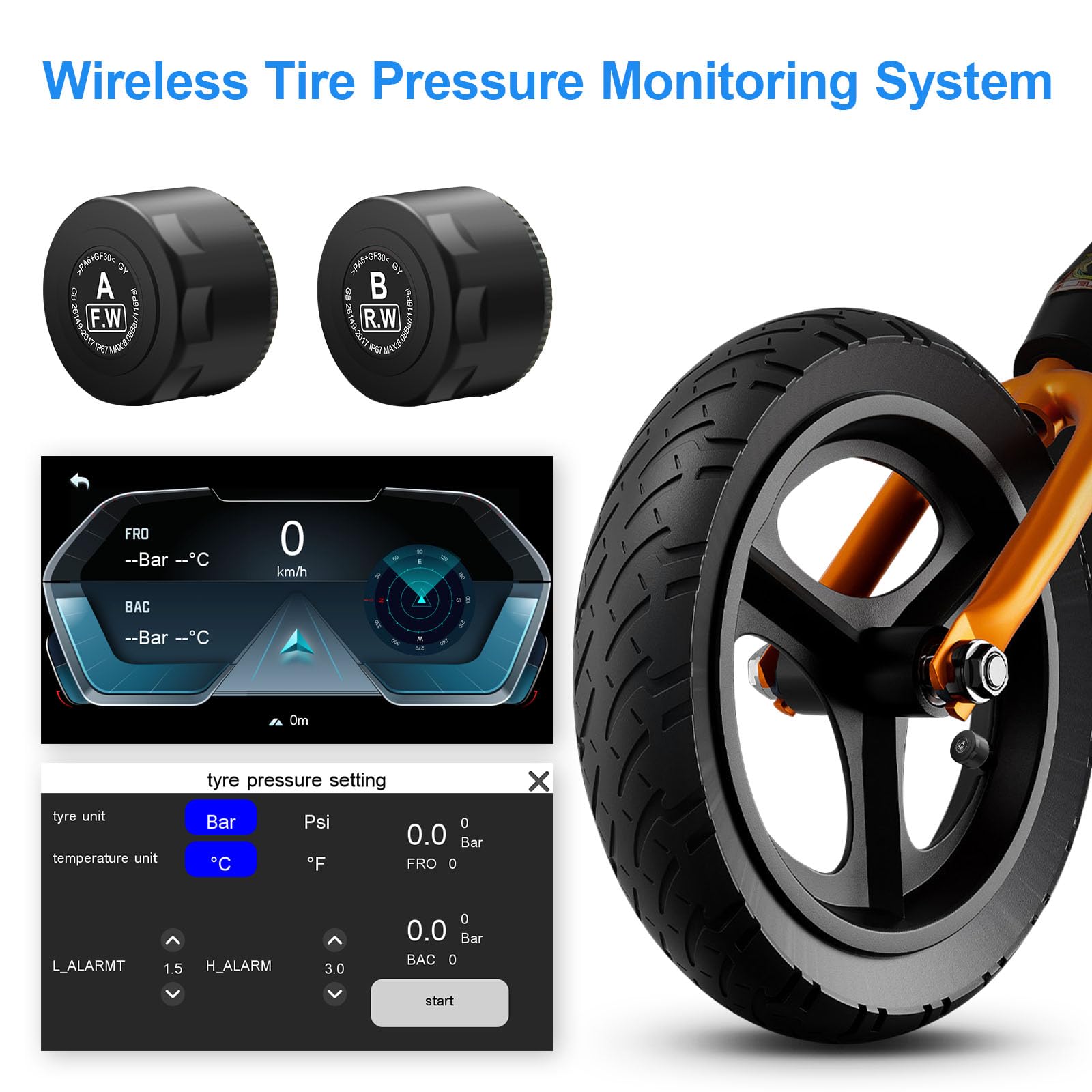 Lbw Professional Motorcycle Dash Cam, Wireless Apple Carplay, Android Auto, Tpms, Front & Rear Hd 1080P Camera (Imx307 Chip), Mo