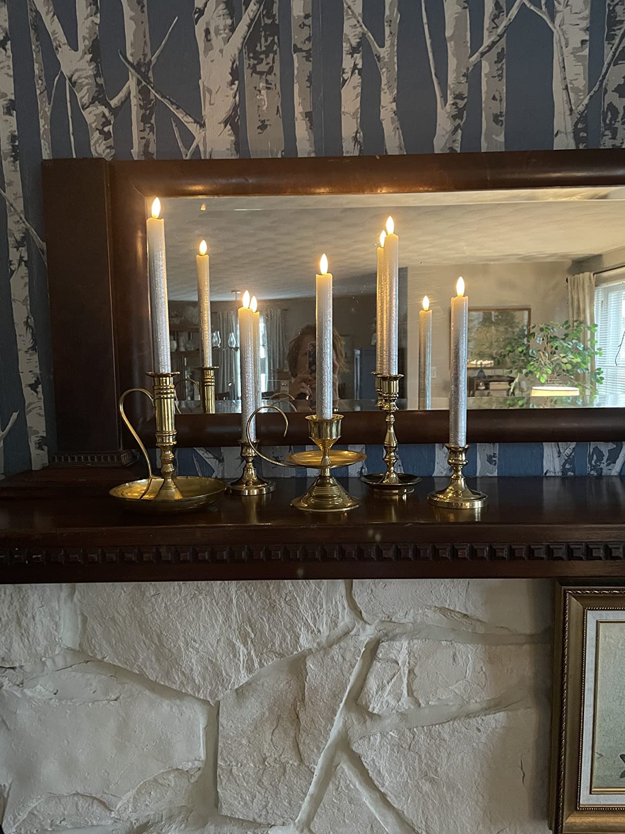 Wondise Flameless Taper Candles With Remote & Timer, 9 Inch Real Wax Silver Battery Operated Led Flickering Candles For Christma