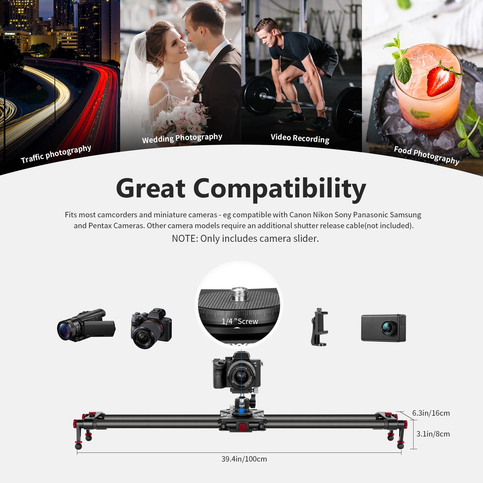 Neewer 39.4   /100Cm Motorized Camera Slider, App Wireless Control Carbon Fiber Dolly Rail Slider, Support Video Mode, Time Laps