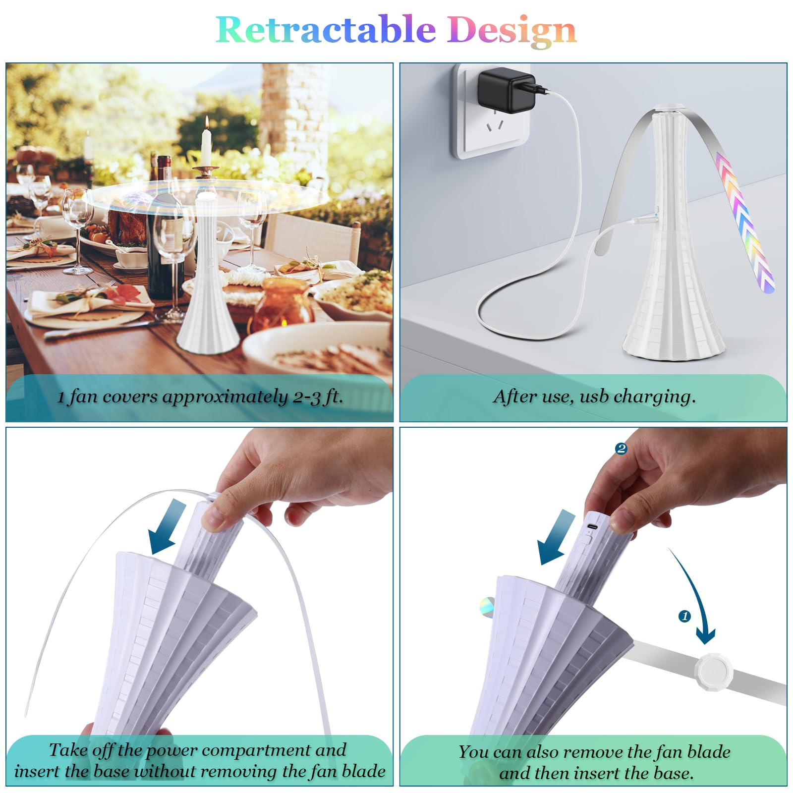 Rechargeable Fly Fans For Tables, Fly Fans For Outdoor Tables Usb, Fly Fans To Keep Flies Away By Soft Blades, Food Fans For Cam