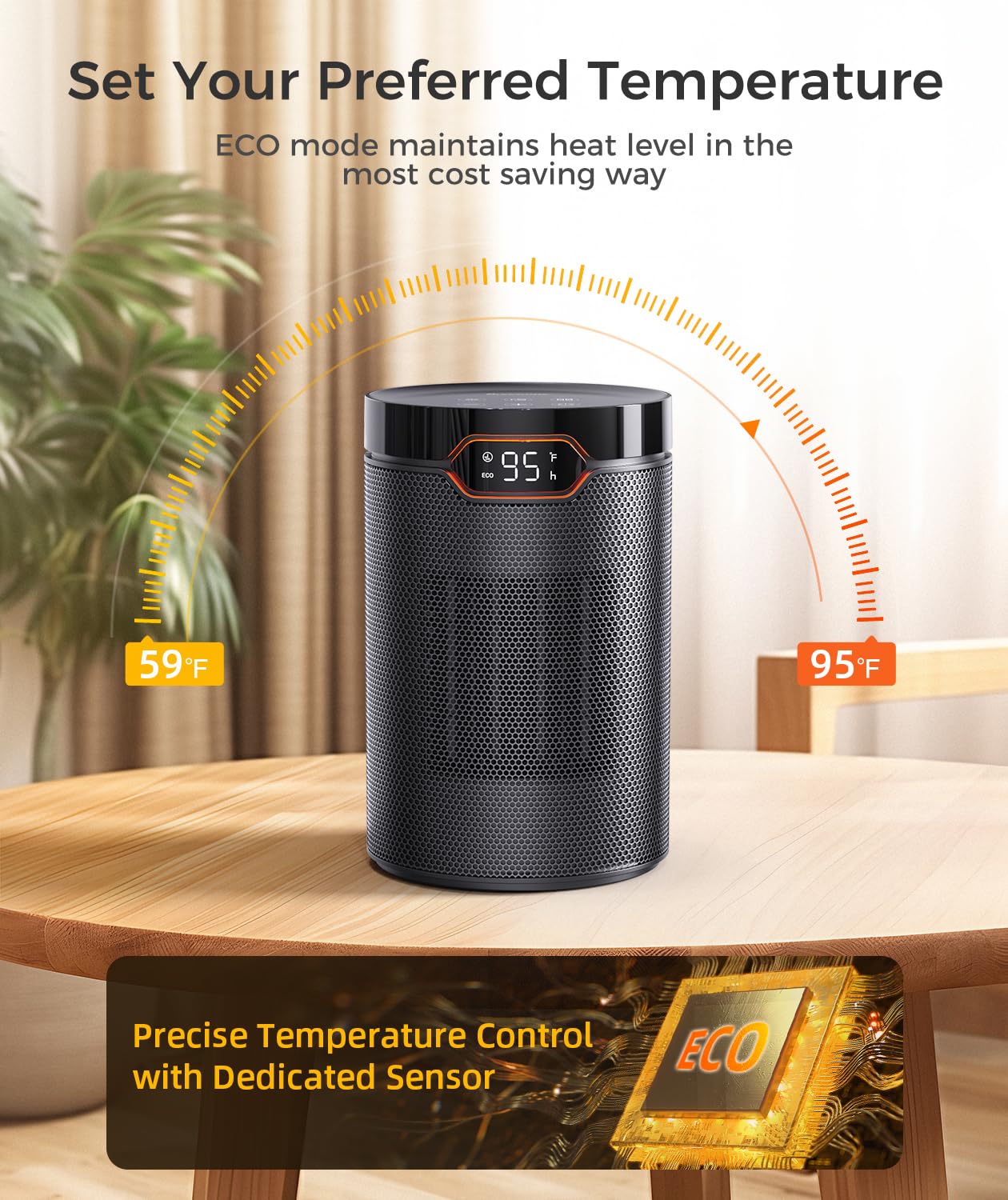 Breezome Space Heater, Portable Electric Heaters For Indoor Use With Thermostat & 24H Timer, 1500W Ptc Ceramic Quiet Fast Heatin