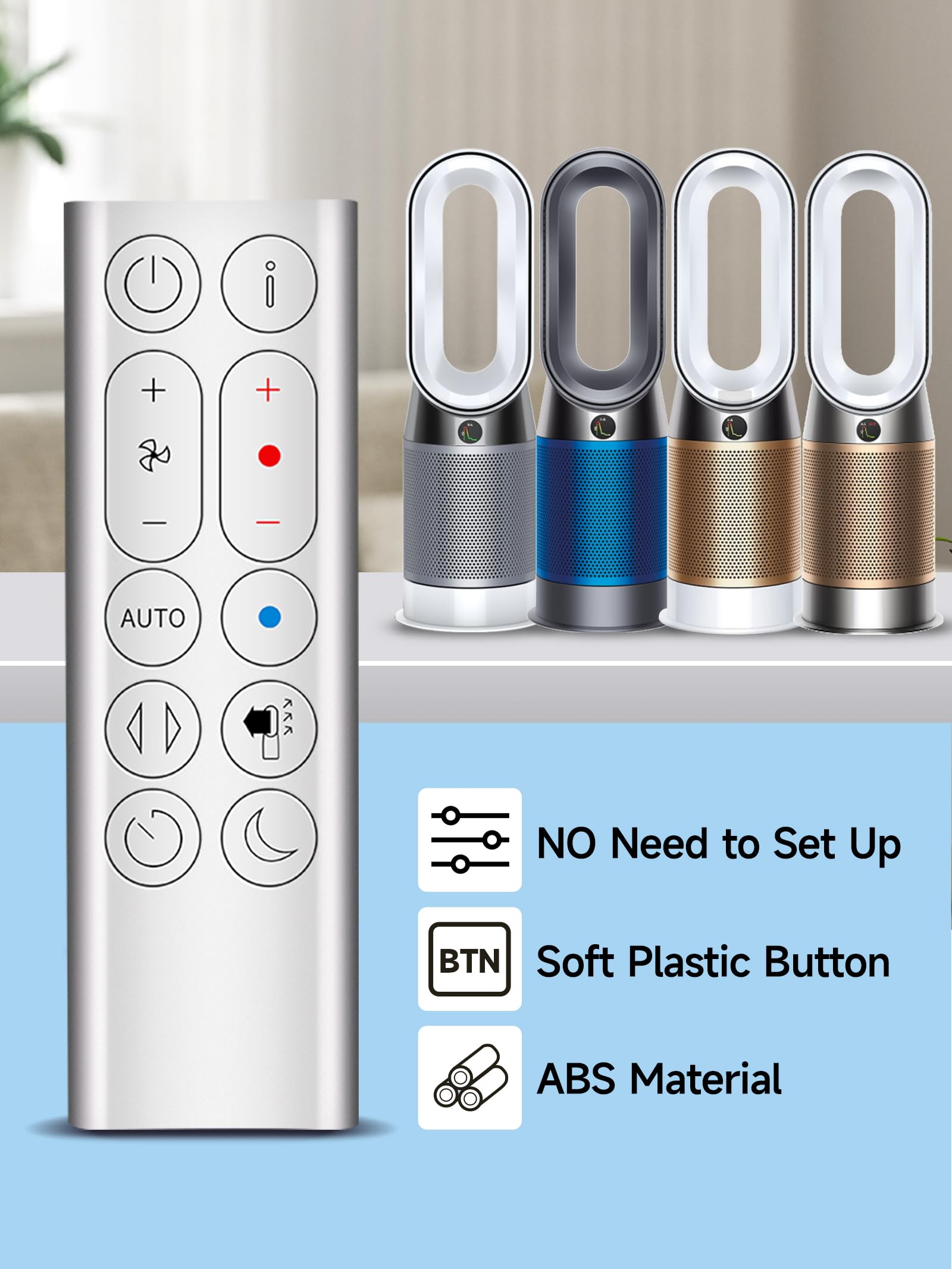 Pzl New Replacement Remote Control For Dyson Hp04 Hp05 Hp06 Hp07 Hp09 Hot + Cool Purifying Fan/Heater   Silver, Without Magnetic