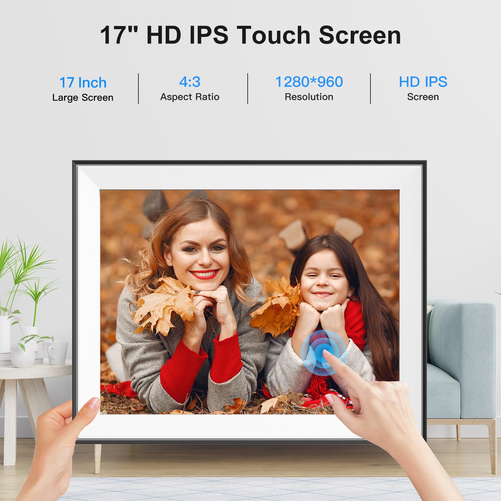 Large Digital Picture Frame 17'' Digital Photo Frame   Dual Wifi, 32Gb, Light Sensor, Full Function, Share Photo Video Via App E