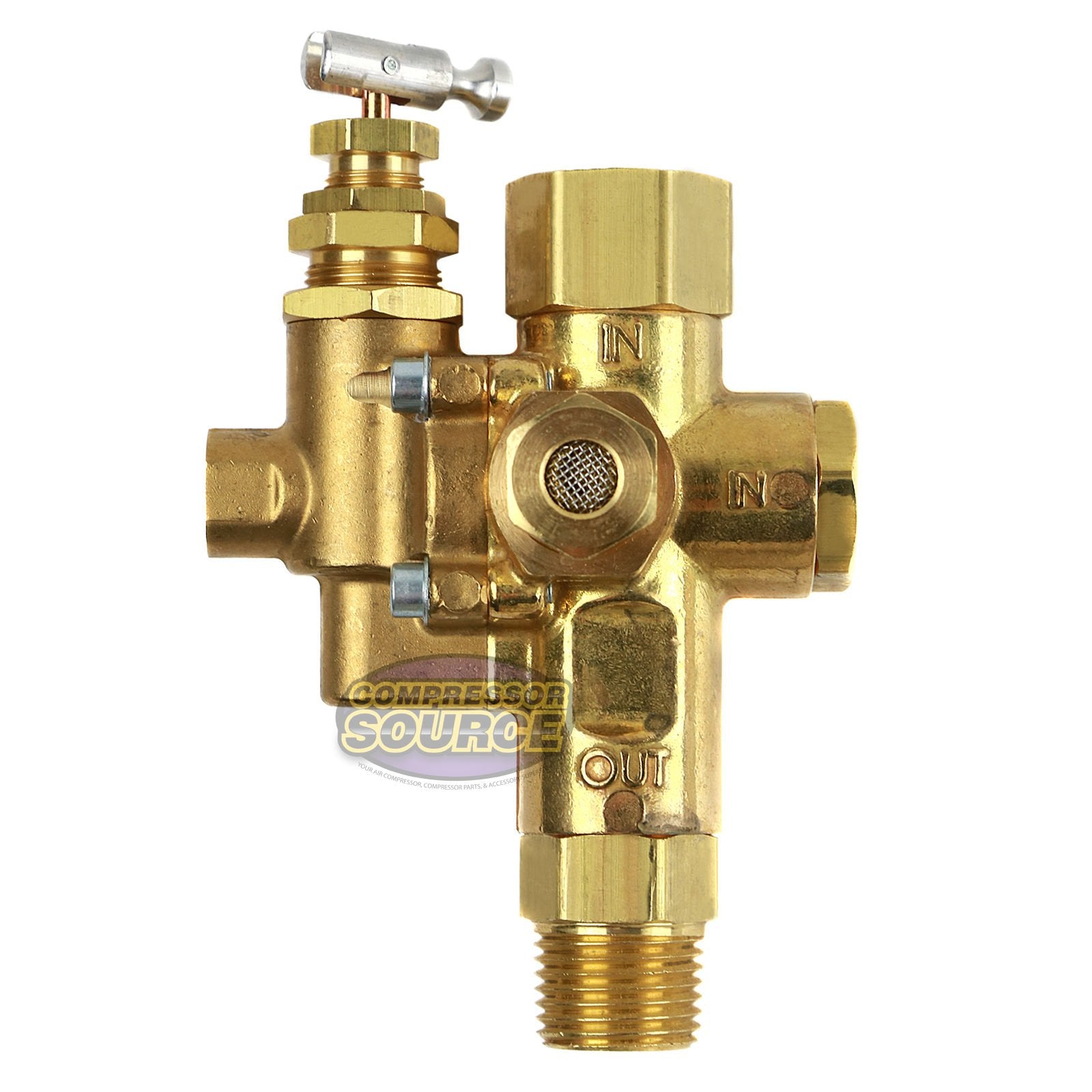 Air Compressor Pilot Check Valve Unloader Combination Gas Discharge 140 175 1/2'' Fpt Top Inlet X 1/2'' Mpt Outlet