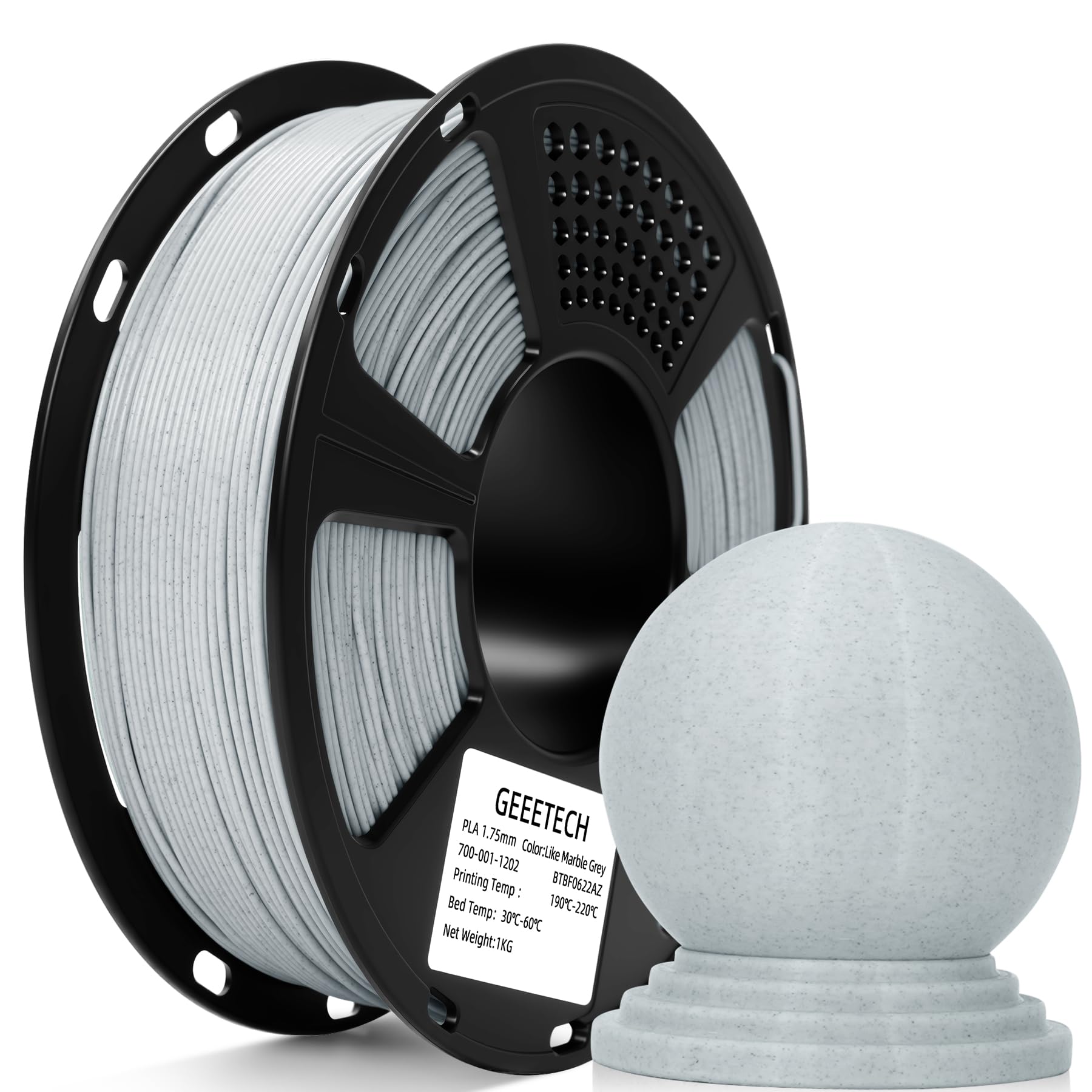 Geeetech Marble PLA 3D Printer Filament, Stone-Like Appearance, 1kg Spool (2.2lbs), 1.75mm Dimensional Accuracy +/- 0.02 mm, Mar
