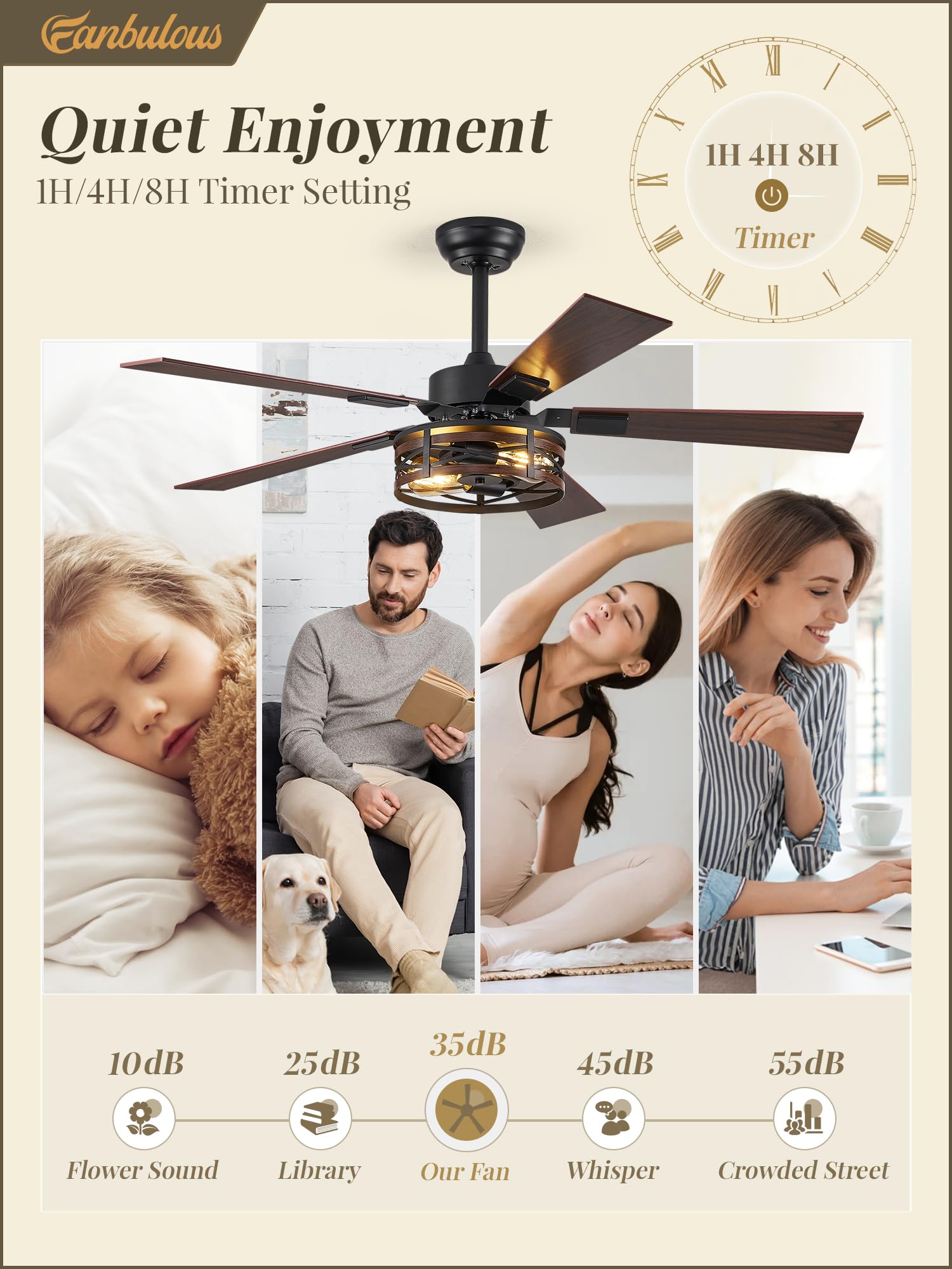 Fanbulous Farmhouse Ceiling Fans With Light, 48 Inch Bedroom Ceiling Fan With Lights, 6 Speed Adjustable, Quiet And Reversible D