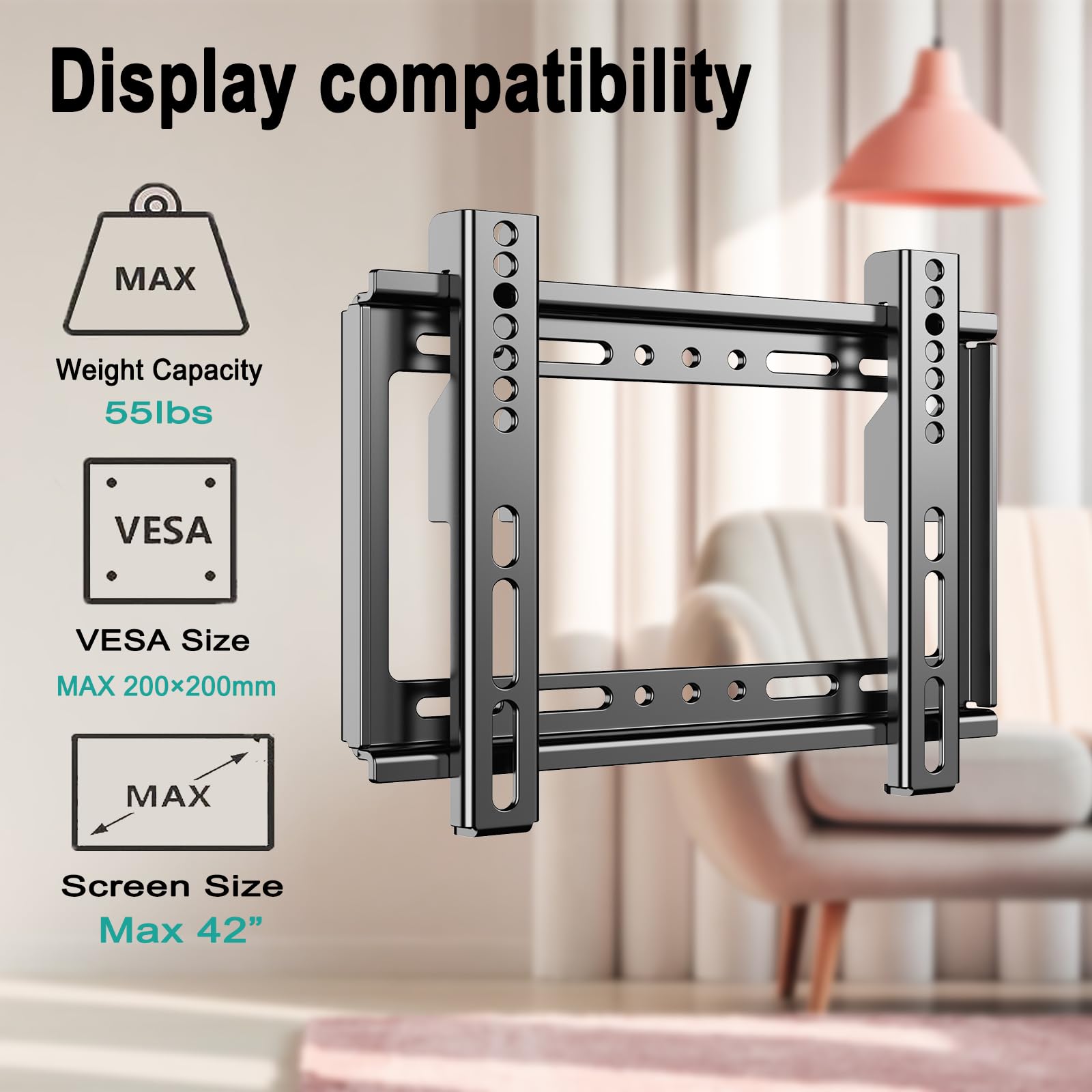 Asmxqy Fixed Tv Wall Mount Bracket For 14 42 Inch Flat Screen Tvs & Monitors, Universal Tv Monitor Mount,Low Profile Tv Mount Br