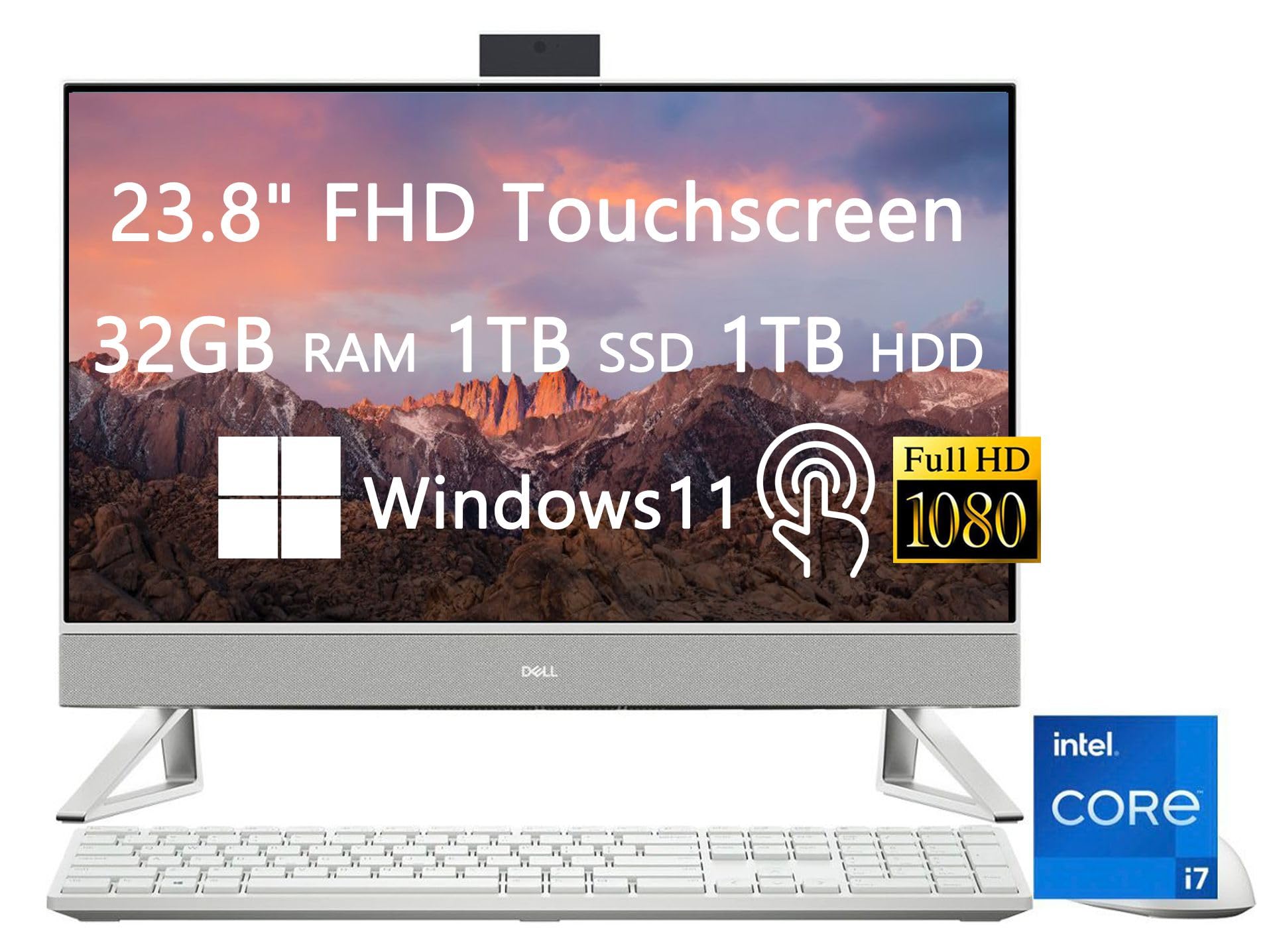 Dell Inspiron 23.8 FHD Touch Screen All-in-One Desktop, 13th Gen Intel i7-1355U CPU, Intel Iris Xe Graphics GPU, 32GB RAM, 1TB S