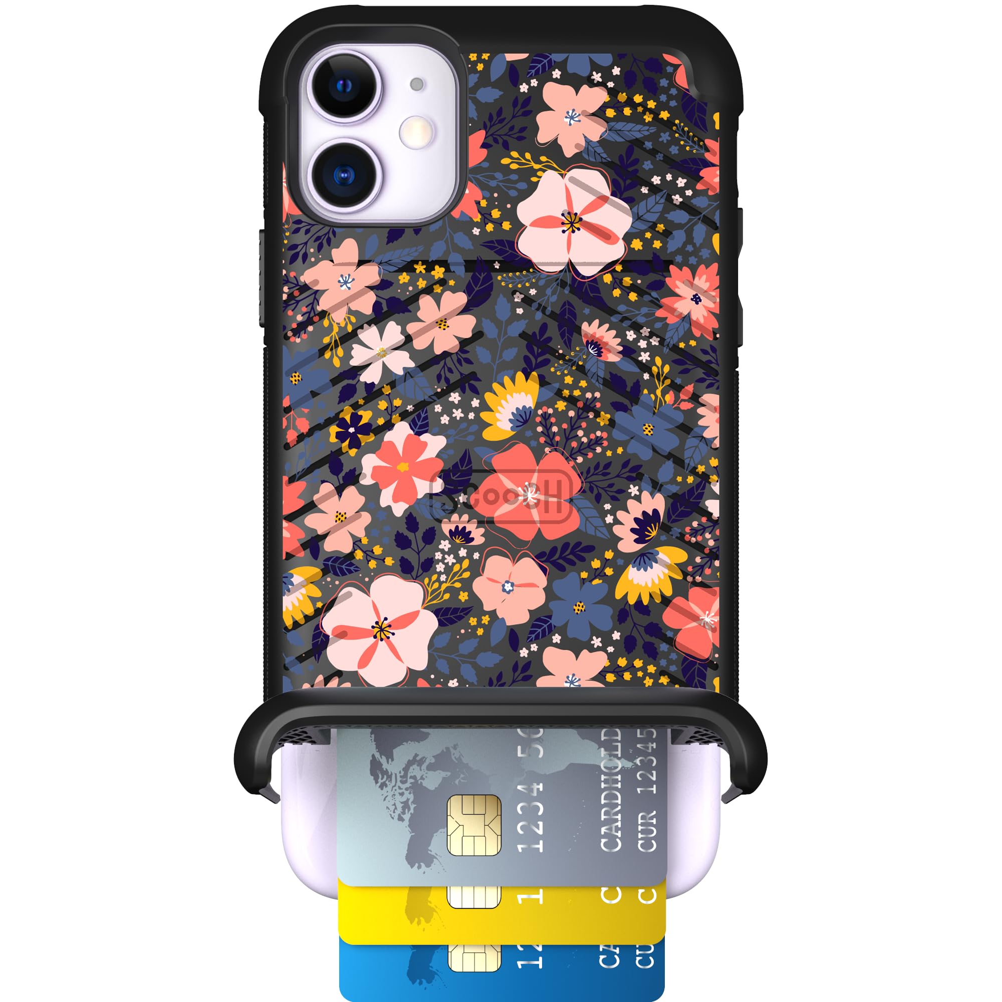 Scooch for iPhone 11 Case with Card Holder, Wingmate Wallet Case with Hidden Card Slot and RFID Protection for 3 Cards, 10-Foot 
