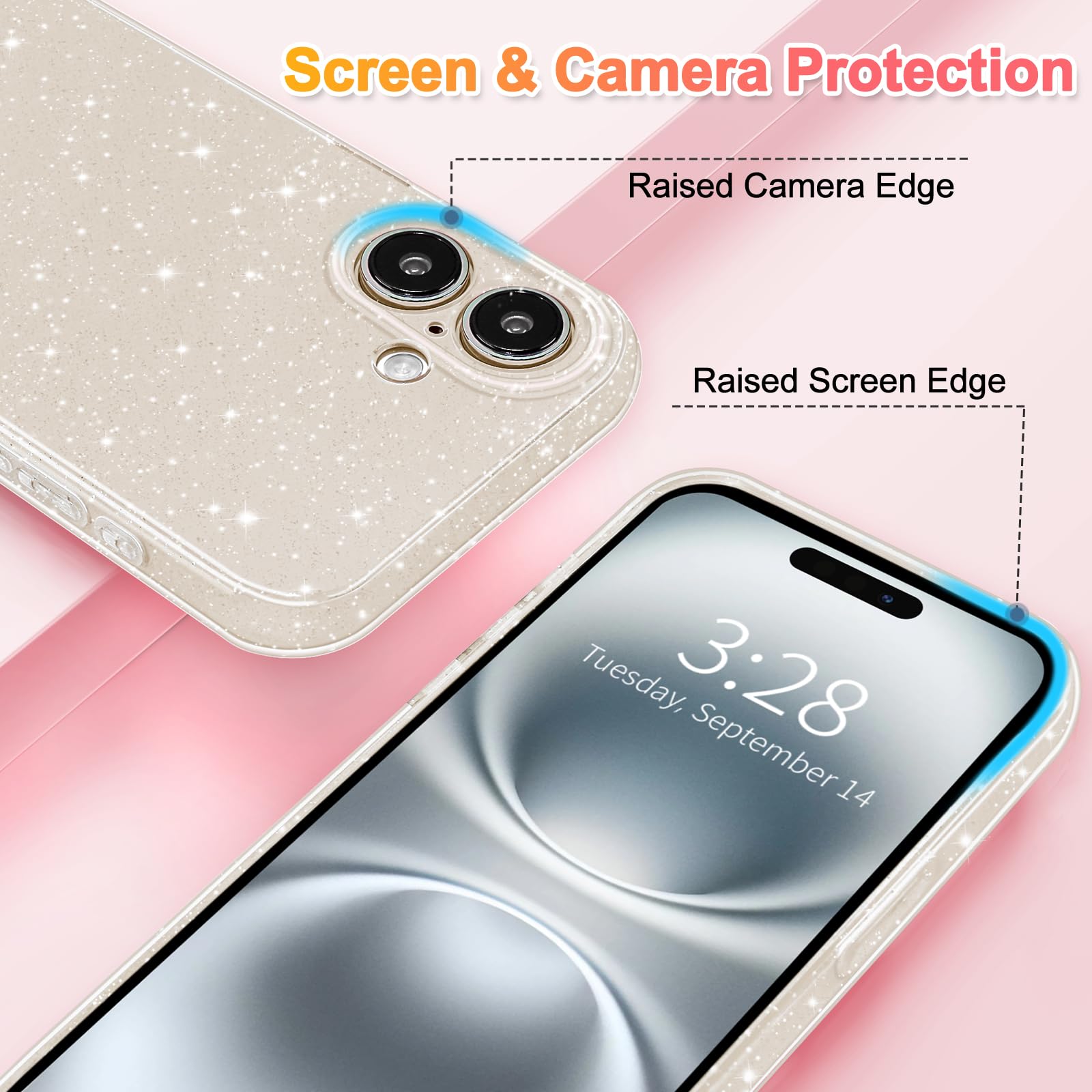 Hython Case For Iphone 16 Plus Case Glitter Cute Sparkly Shiny Bling Sparkle Phone Cases 6.7'', Thin Slim Fit Soft Tpu Bumper Sh