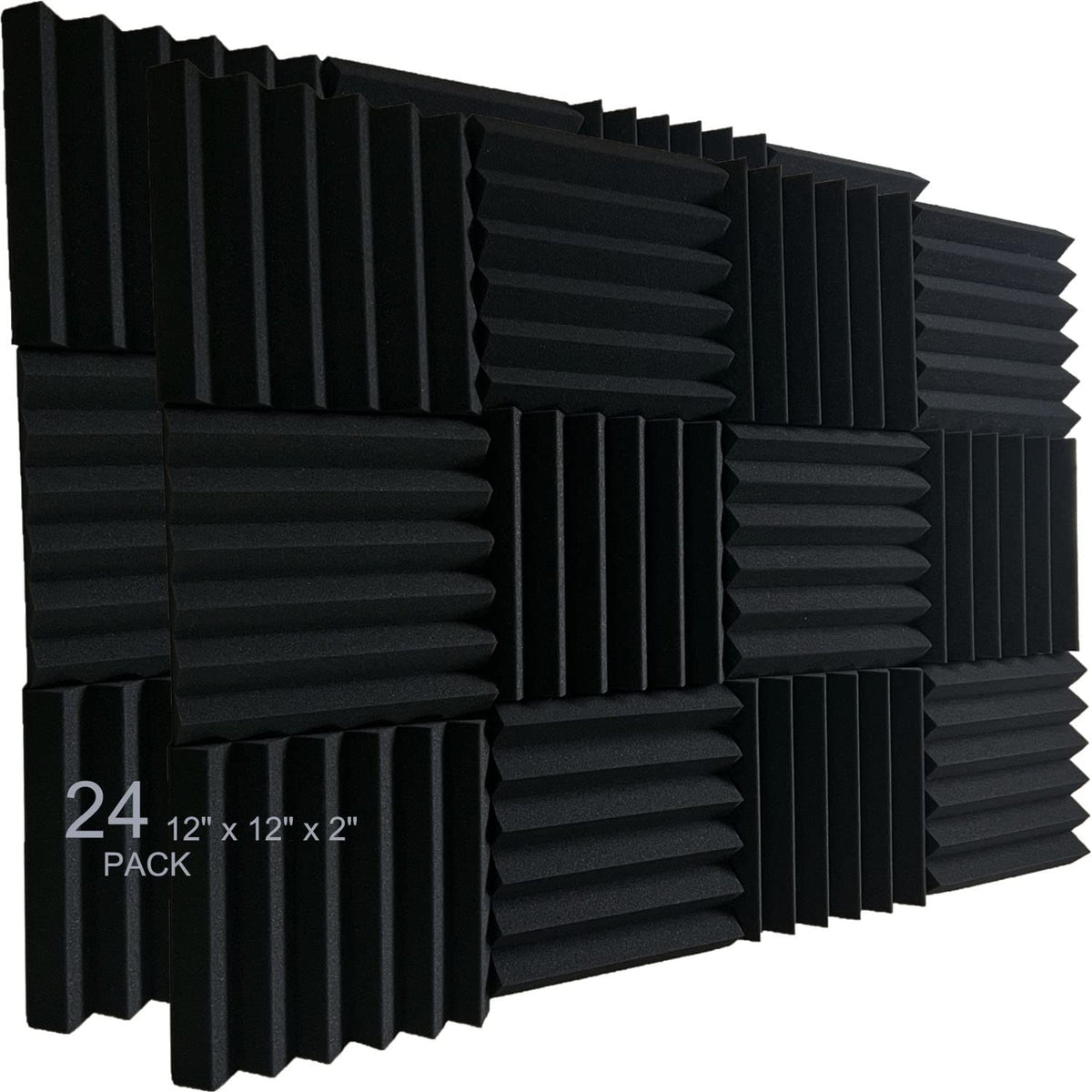 Xinglong 12'' X 12'' X 2'' 24 Pack Black Acoustic Wedge Studio Soundproofing Foam Wall Tiles