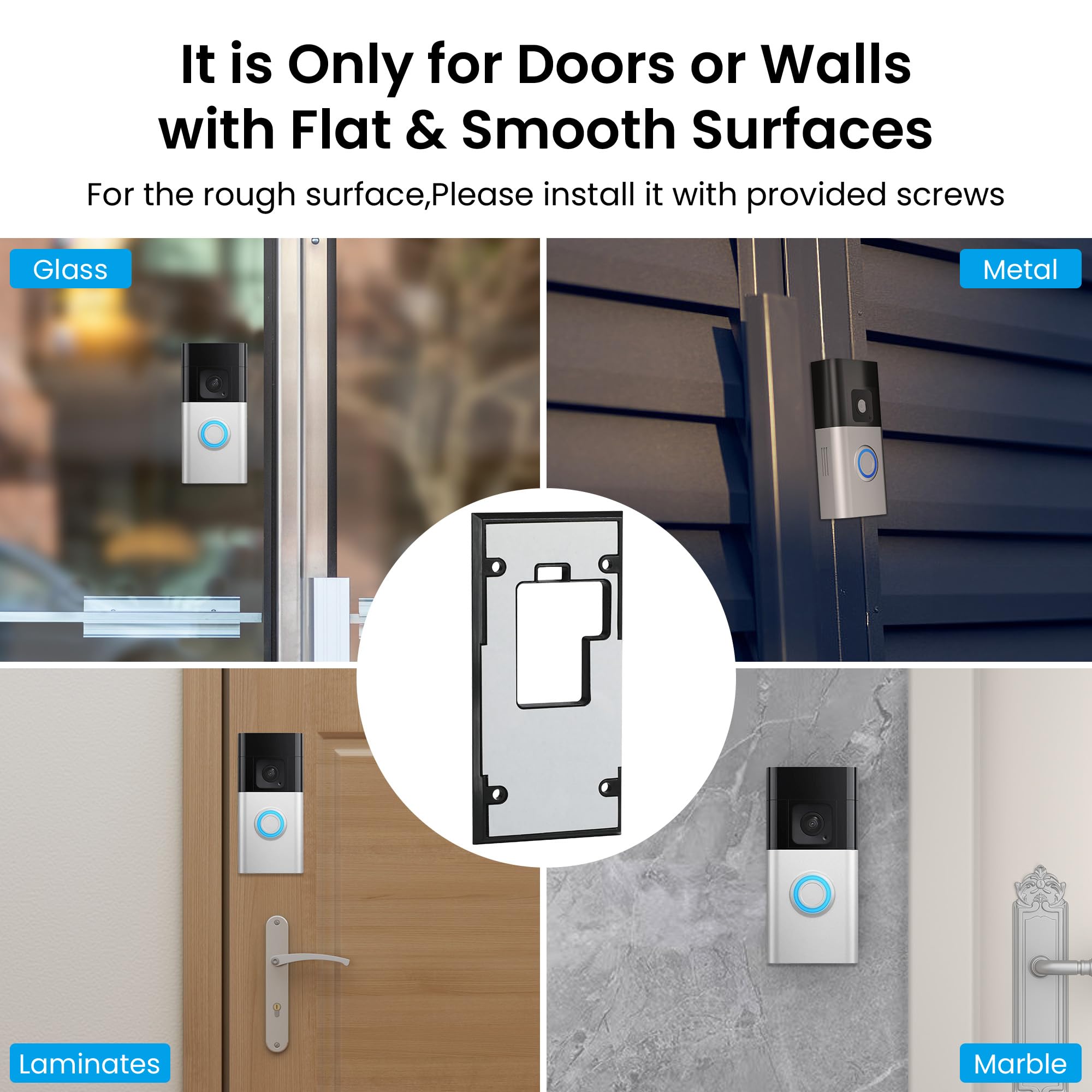 No Drill Adhesive Video Doorbell Mount Compatible With Ring Battery Doorbell (2024 Release) Wireless, Door Mounting Holder Brack