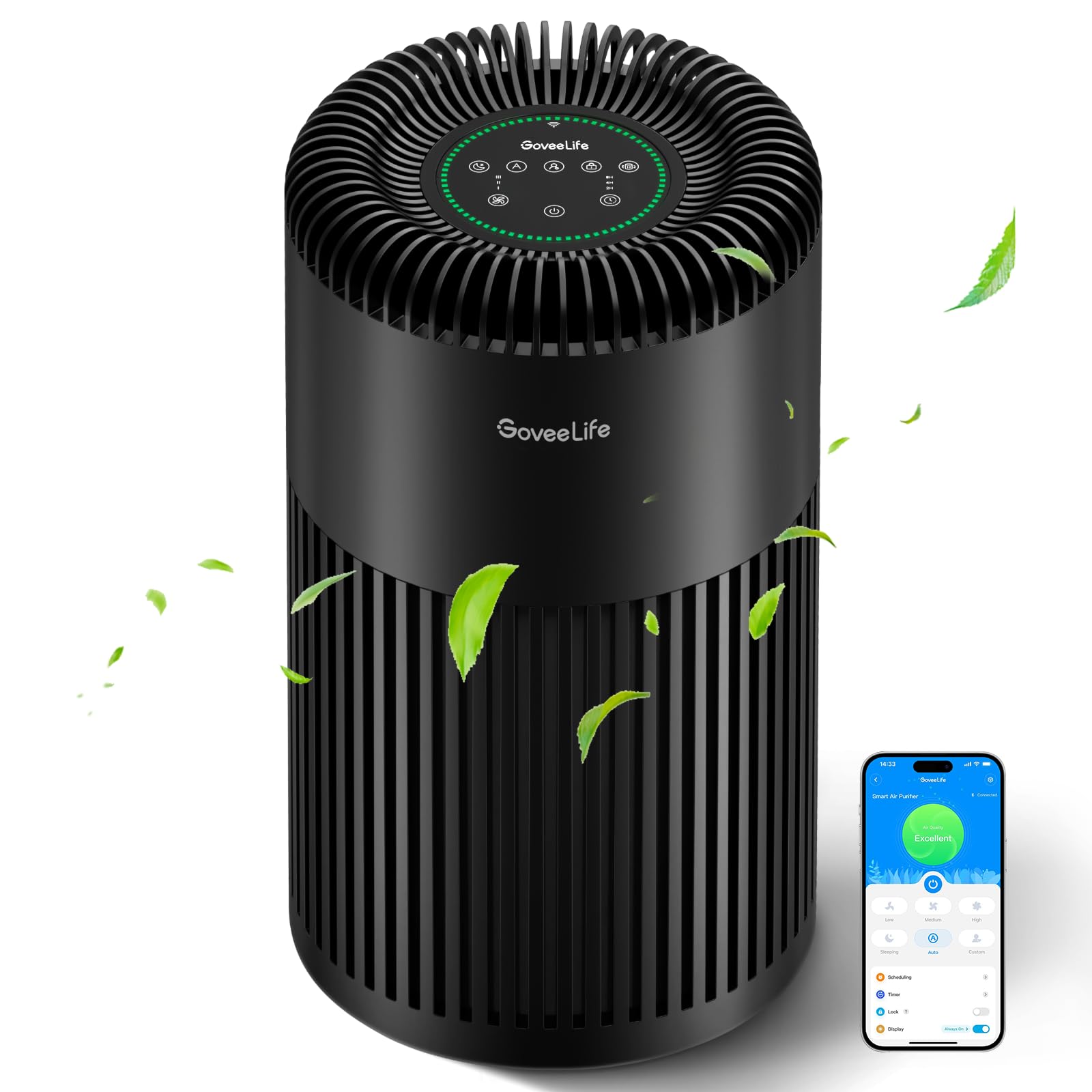 Goveelife Smart Air Purifier For Home Large Room Up To 1524 Sq.Ft, With Washable Filter, Integrated Pm 2.5 Air Quality Sensor, S