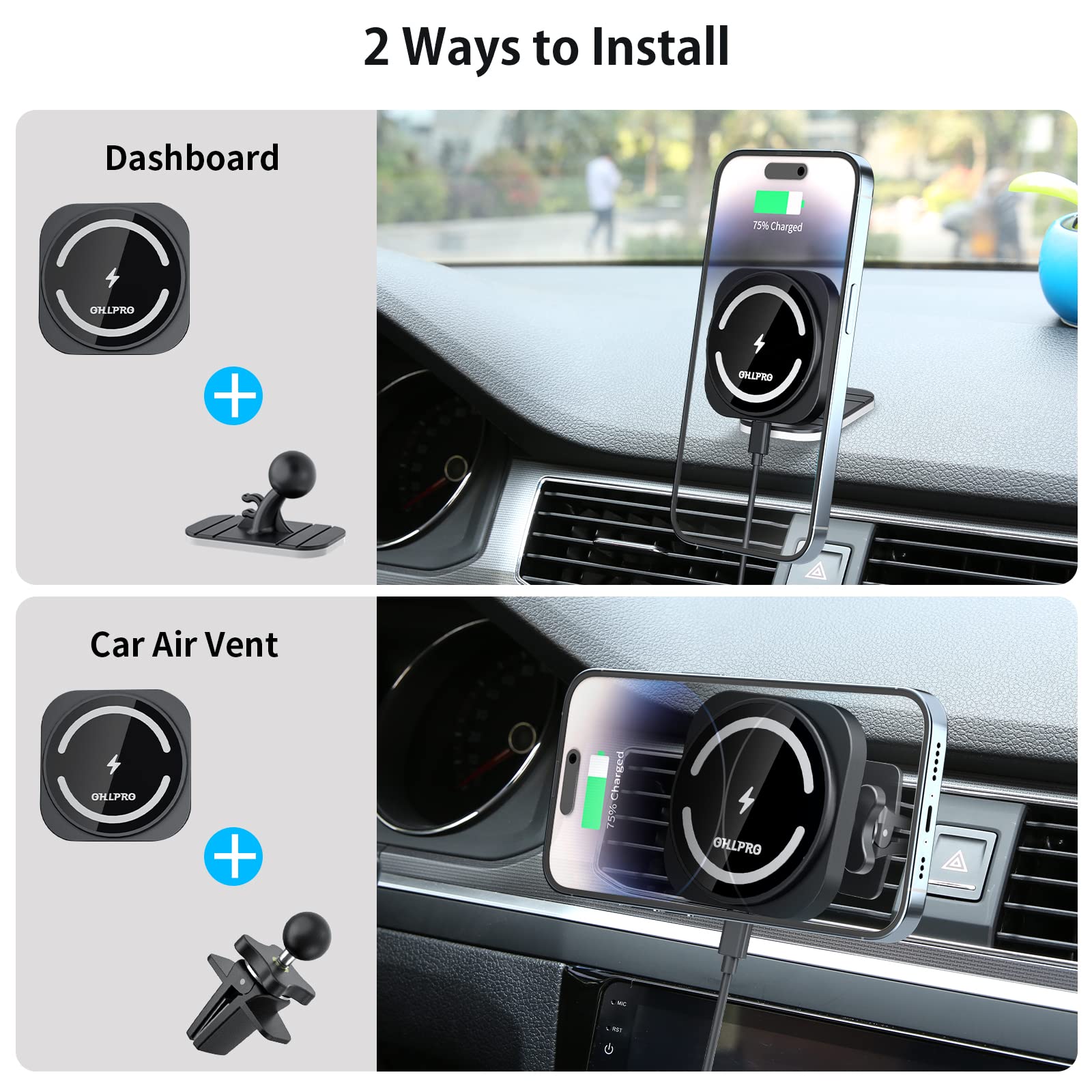 Ohlpro For Magsafe Car Mount, Super Strong Magnetic Wireless Car Charger Compatible With Iphone 16 Pro Max,16/15/14/13/12 Series