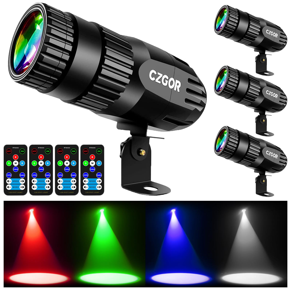 Pinspot Light 4 Pack, Czgor Light for Disco Ball 15W RGBW 4 in 1 Mini Mirror Ball Light with Remote Control Super Bright LED Pin