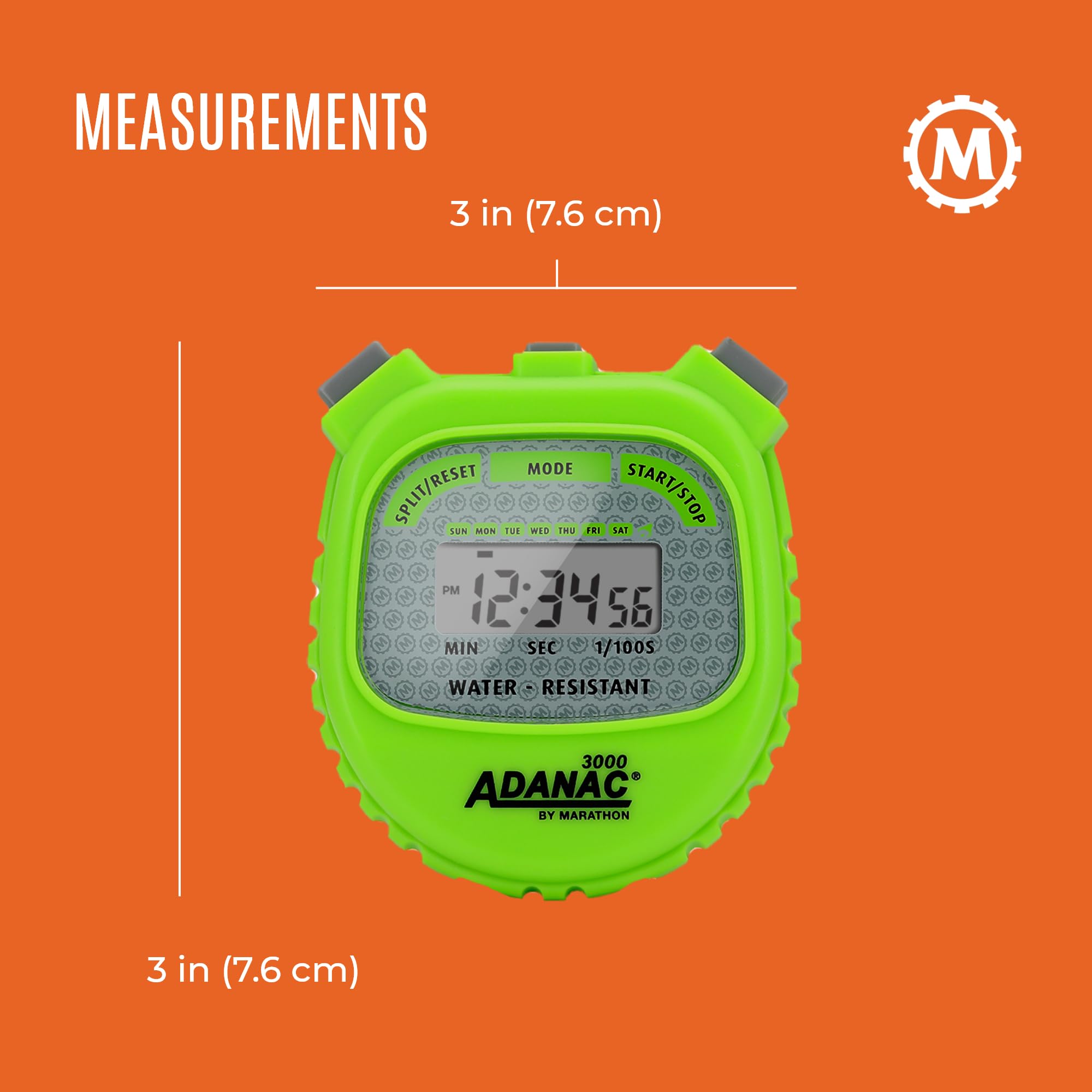 Marathon Adanac 3000 Digital Stopwatch Timer, Neon Green   High Precision Accuracy To 1/100Th Seconds   Water, Dust & Shock Resi