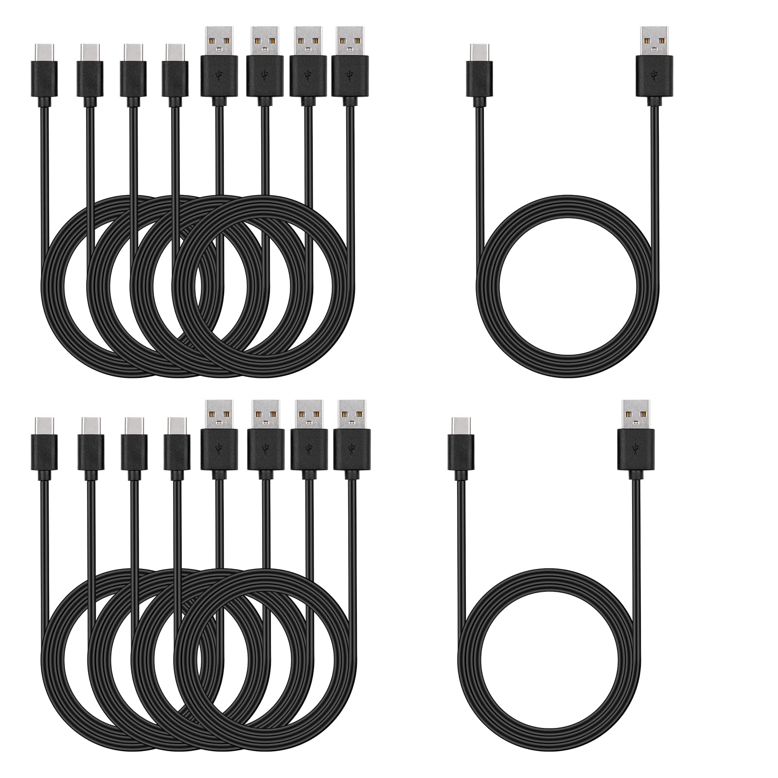 Smays Usb C Cable Bulk, 6Ft 10 Pack Type C Phone Charger Cord Black