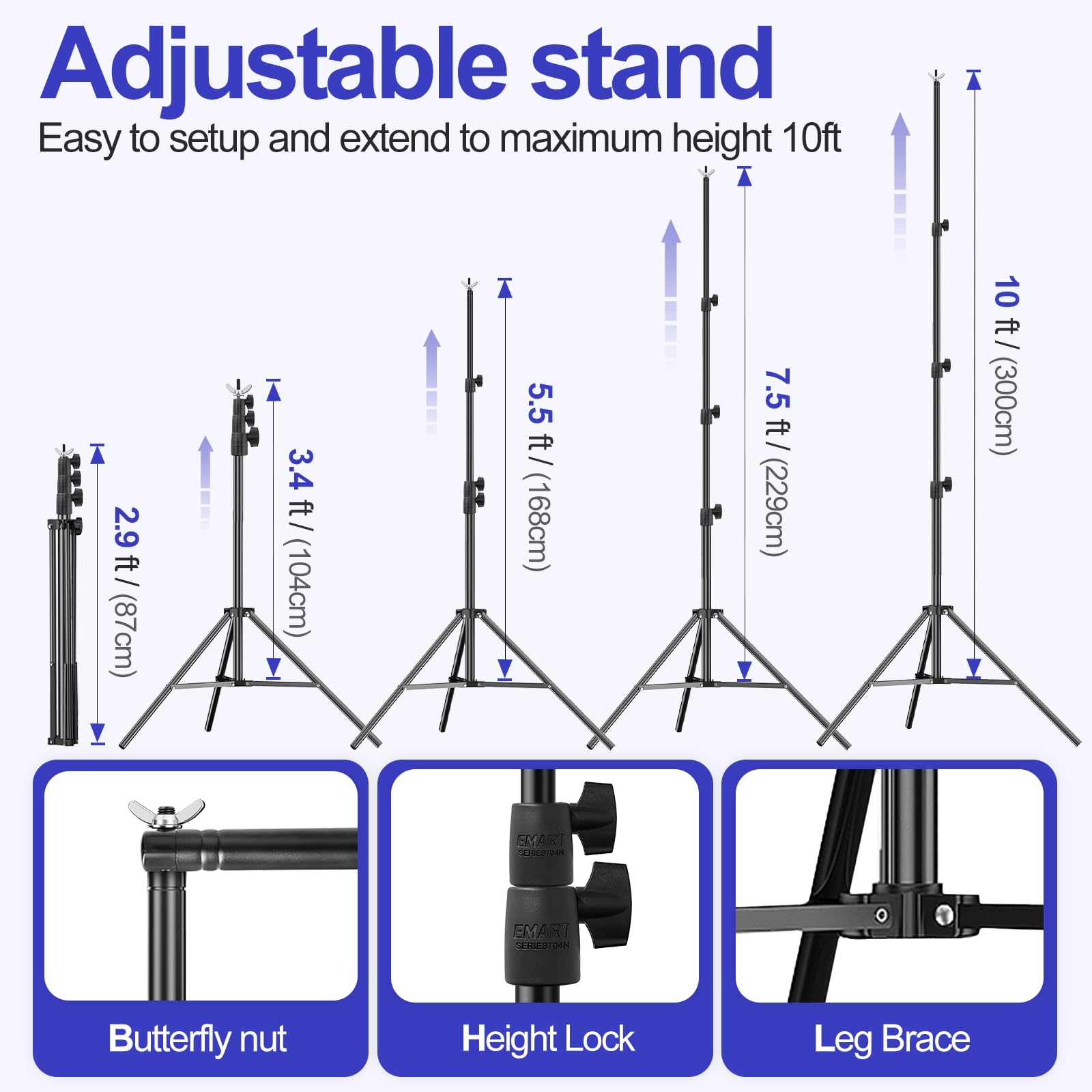 Emart 10X10Ft Backdrop Stand, Photo Video Studio Adjustable Heavy Duty Background Support System Kit For Photography Parties Wed