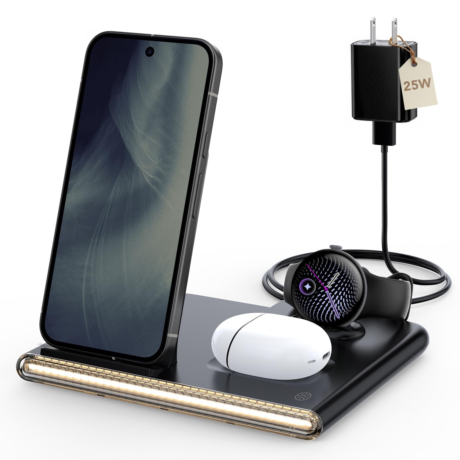 3 in 1 Foldable Wireless Fast Charging Station for Google Pixel Watch 5/4