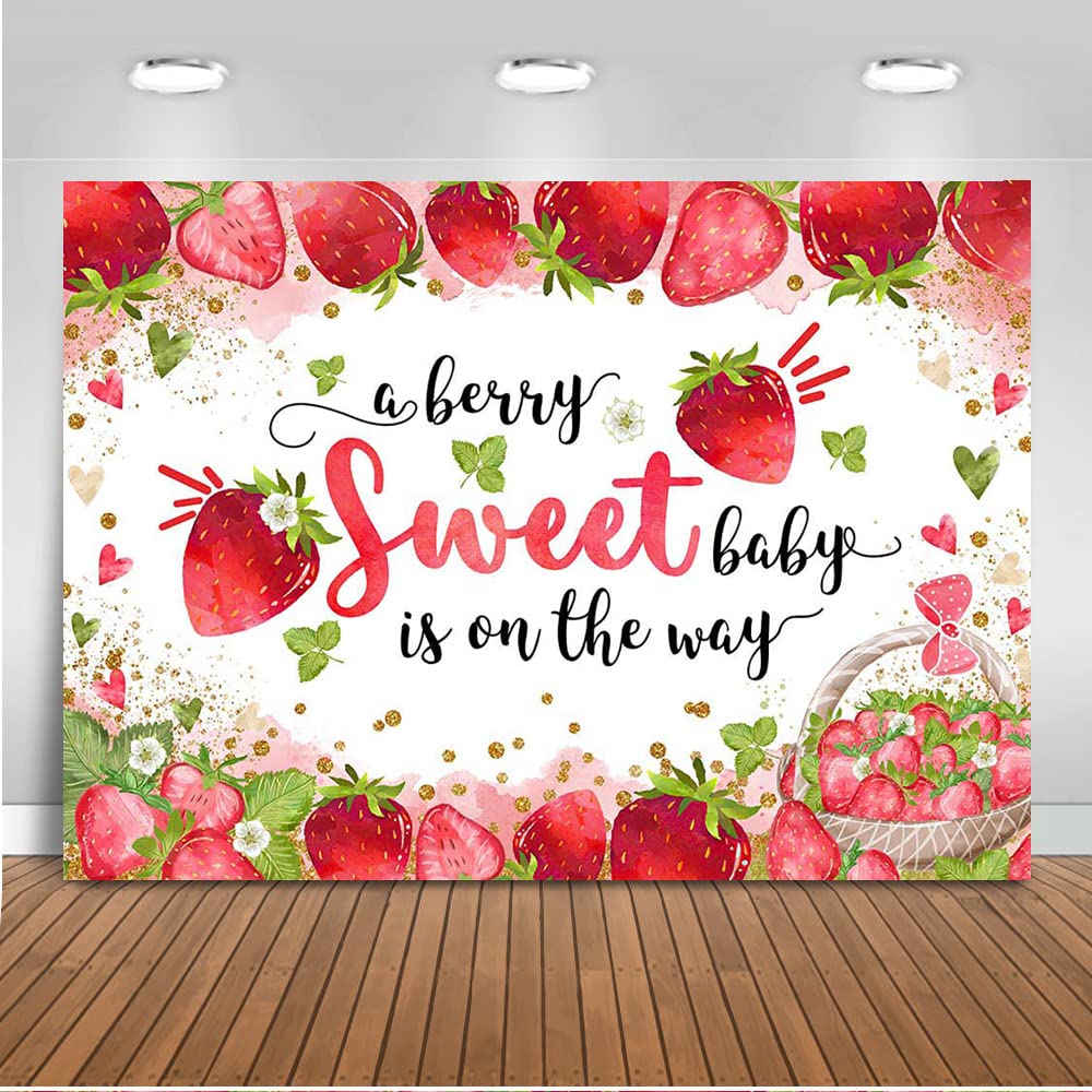 Mocsicka Strawberry Baby Shower Backdrop Strawberry Girl Baby Shower Party Decorations Background A Berry Sweet Baby Is On The W