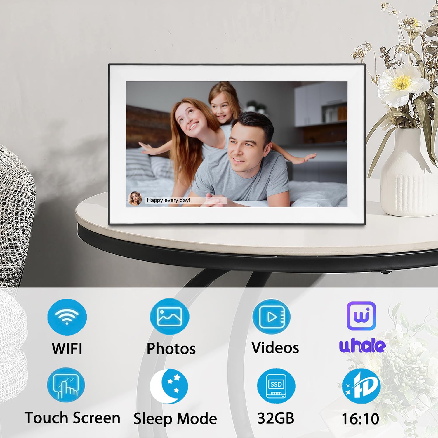 Foojoe 15.6 Inch Digital Picture Frame Wifi Large Digital Photo Frame Fhd 1920 * 1080 Ips With Touch Screen, 32Gb Storage, Use A