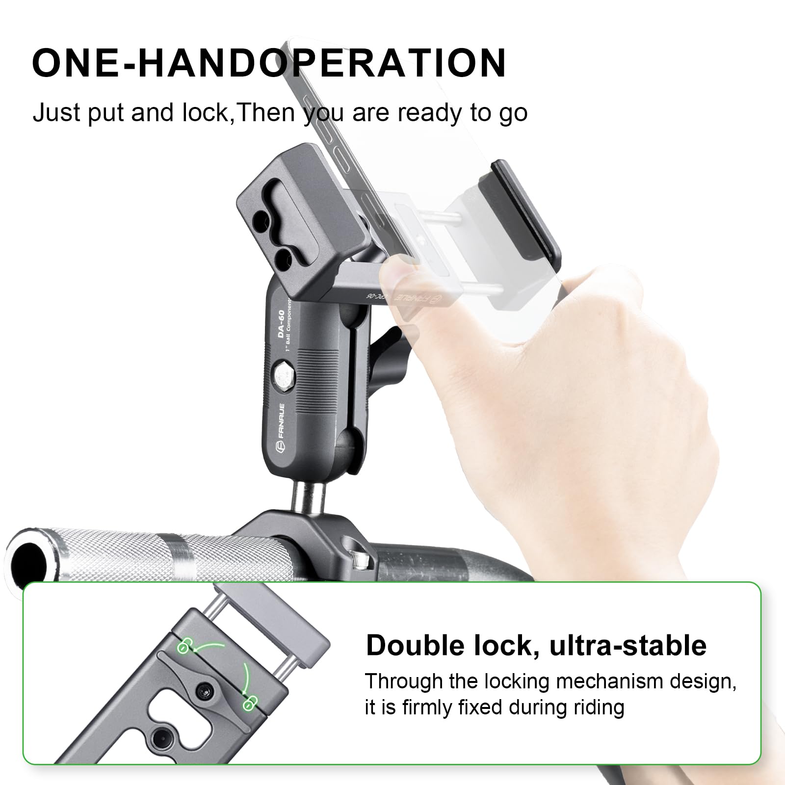 Fanaue Motorcycle Phone Holder With Vibration Dampener & High-Speed Secure Lock, Anti-Theft Motorcycle Phone Mount Handlebar Cel
