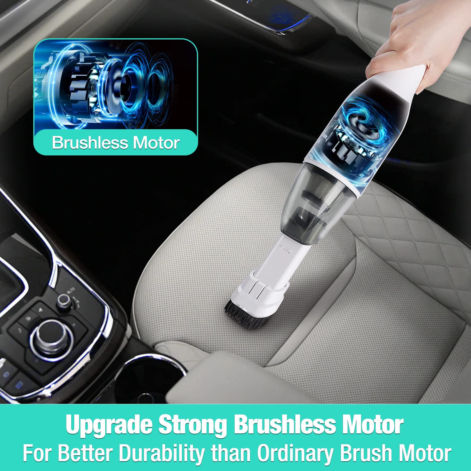 Haushof Handheld Vacuum, Cordless Car Vacuum Cleaner 8000Pa/12000Pa 2 Modes With Cleaning Brush, Rechargeable Portable Mini Vacu