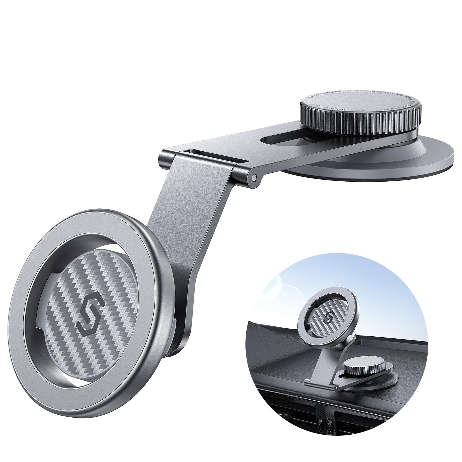 Syncwire Fits Magsafe Car Mount For Universal Dashboard & Tesla Screen, Kevlar Silver Magnetic Phone Holder For Car, Super Stabl