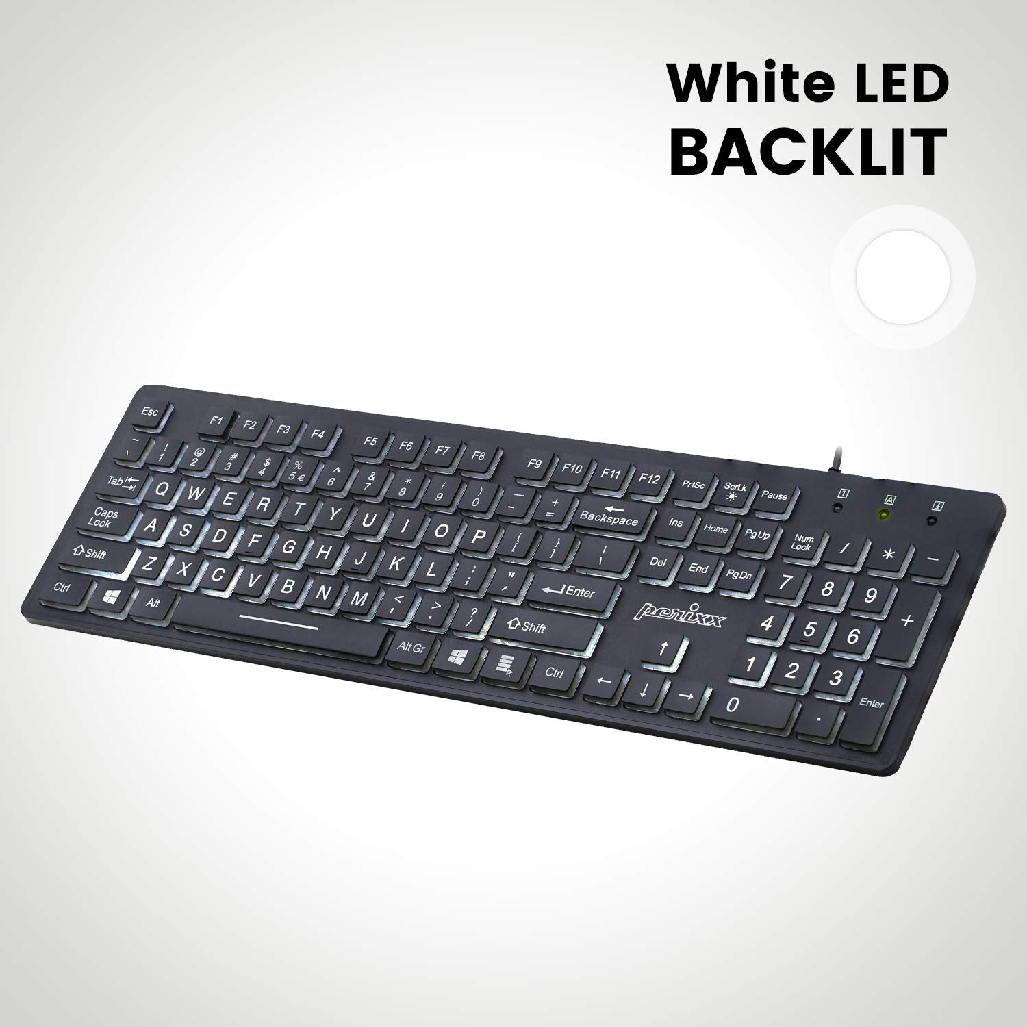 Perixx Periboard 317 Wired Backlit Usb Keyboard, Big Print Letter With White Illuminated Led, Us English Layout,Black