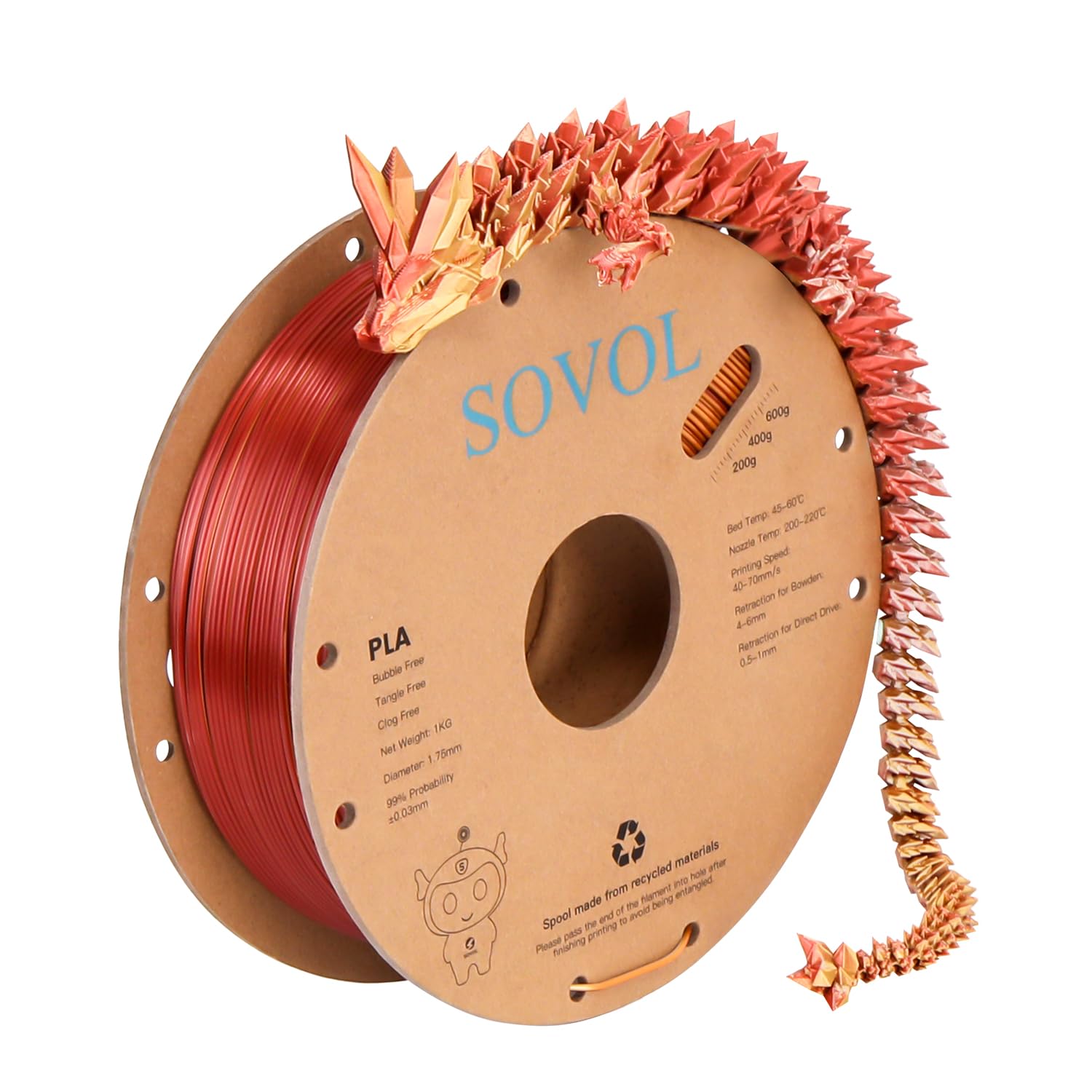 Sovol Pla Filament Silk Tri Color Co Extrusion 1.75Mm, 3D Printer Filament 1Kg/ 2.2Lbs, Shiny Silk Gold Silver Bronze 3 In 1 Coe