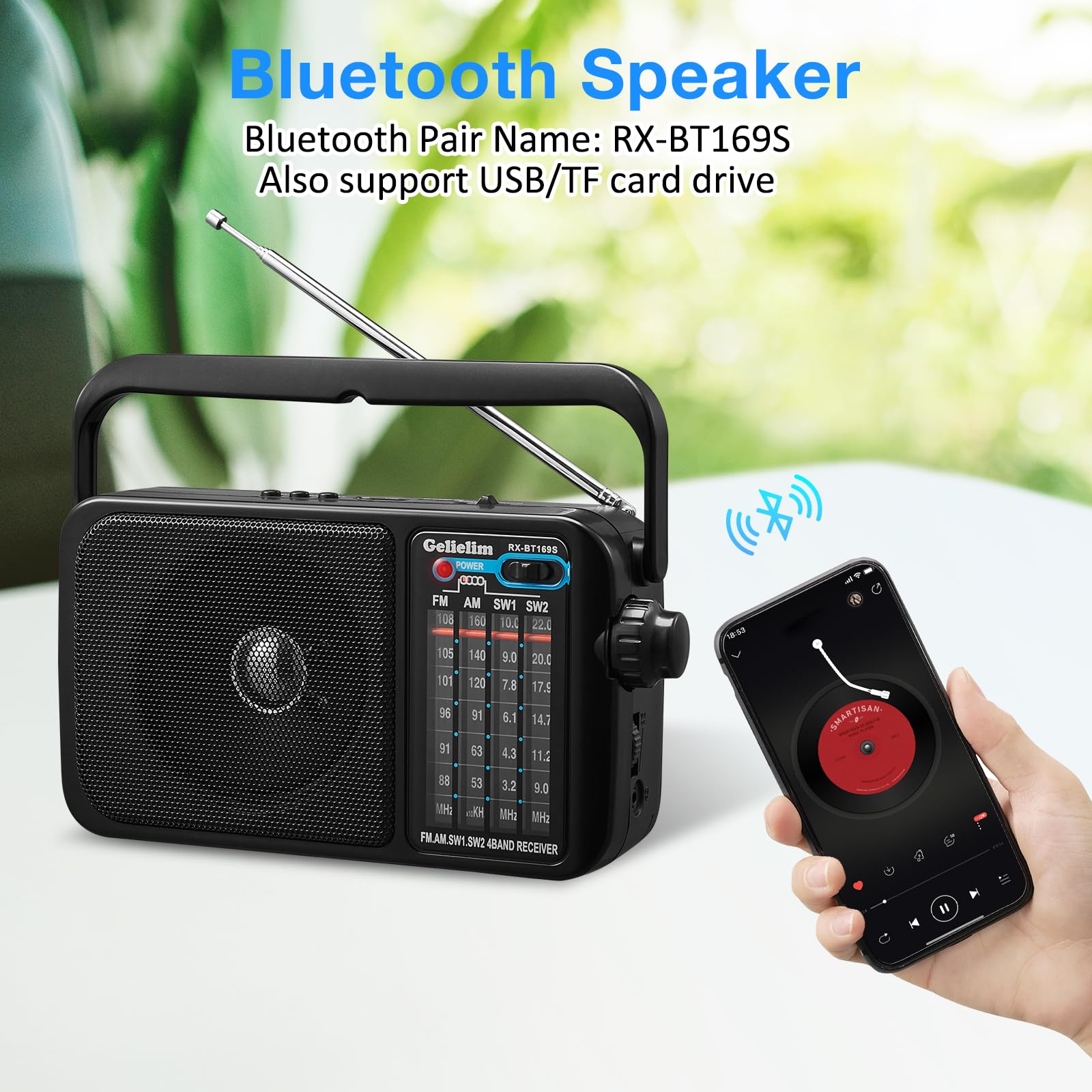 Gelielim Radio Portable Am Fm With Bluetooth Loud Speaker, Radio Plug In Wall Or Battery Powered Best Reception For Home Or Outd