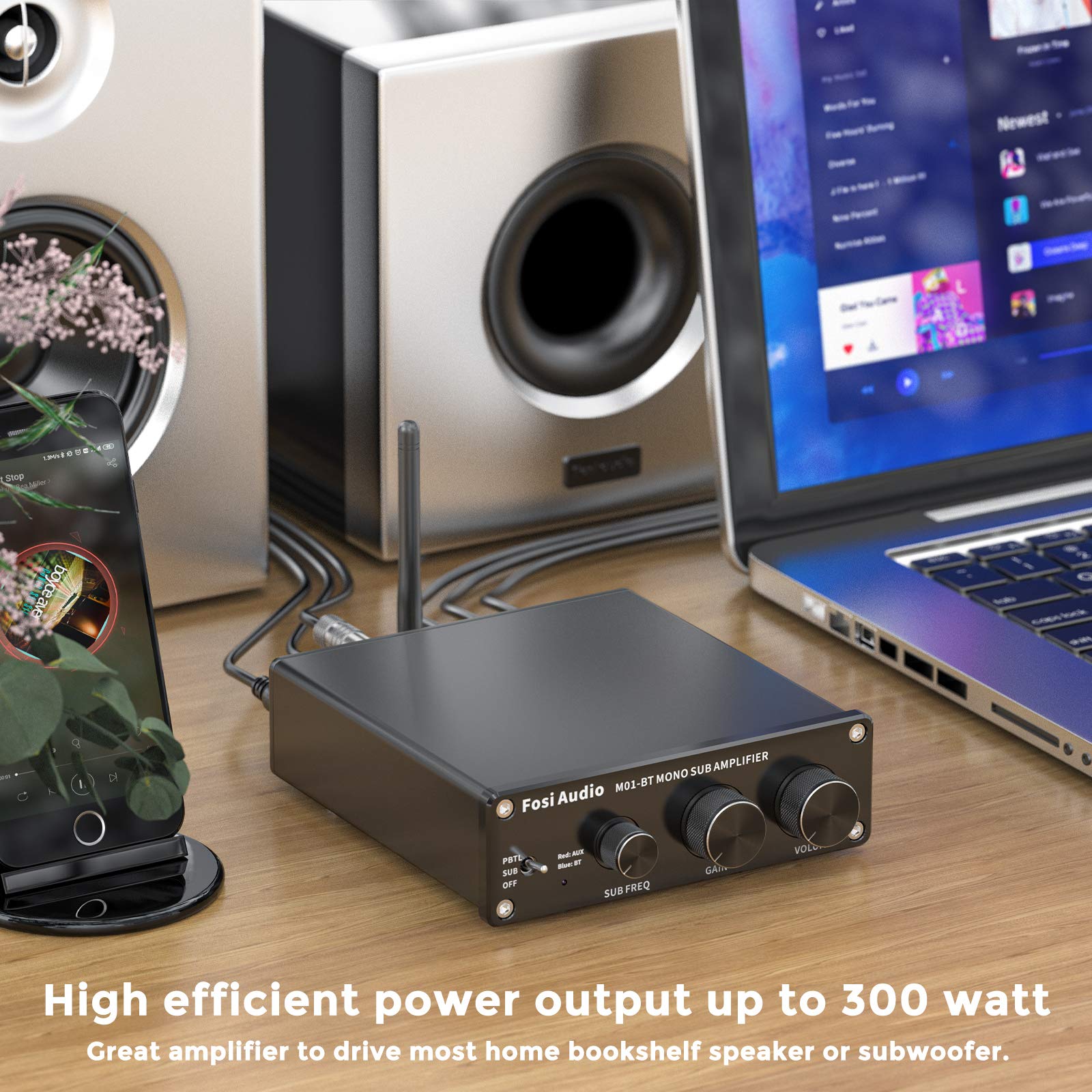 Fosi Audio M01 Bt Bluetooth 5.0 300 Watt Subwoofer Amplifier Home Theater Full Frequency Mini Stereo Audio Hi Fi Mono Power Amp